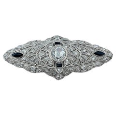 Antique Art Deco Platinum, Diamond & Onyx Brooch
