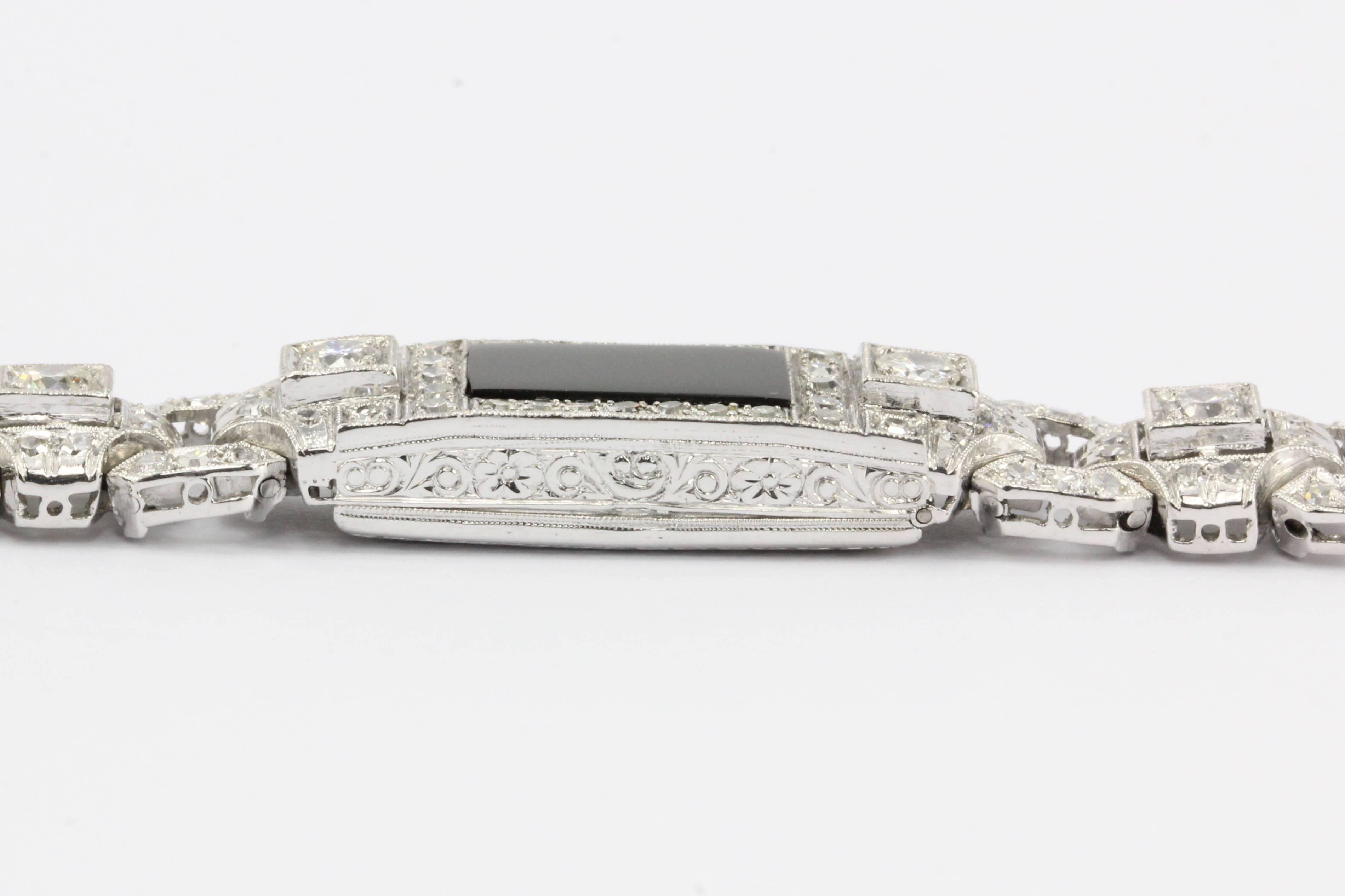 Art Deco Platinum Diamond Onyx Conversion Bracelet, circa 1930s 4