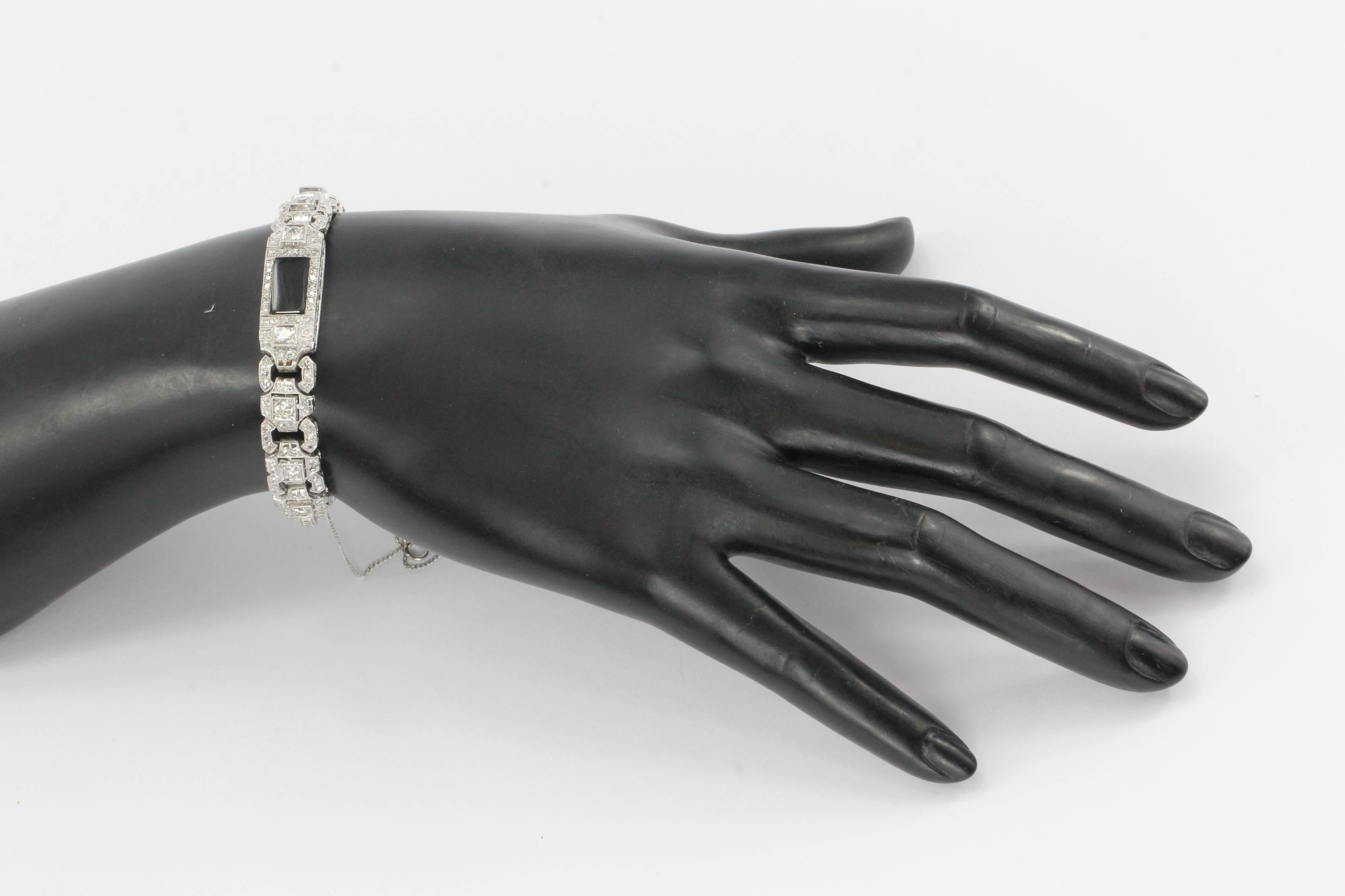 Art Deco Platinum Diamond Onyx Conversion Bracelet, circa 1930s 5