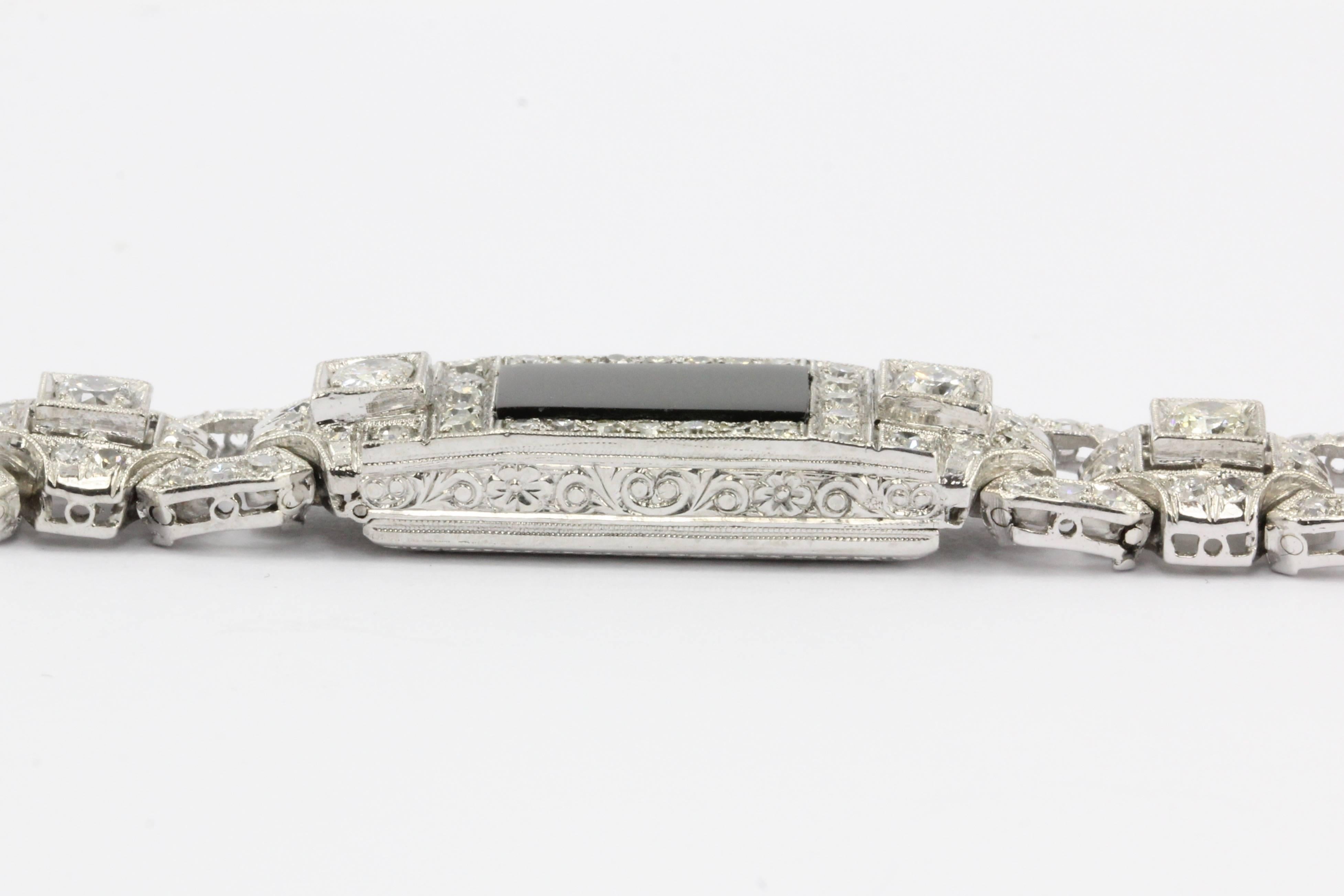 Art Deco Platinum Diamond Onyx Conversion Bracelet, circa 1930s 3