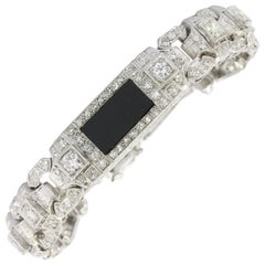 Vintage Art Deco Platinum Diamond Onyx Conversion Bracelet, circa 1930s