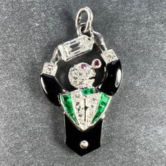 Art Deco Platinum Diamond Onyx Emerald Ruby Cocktail Waiter Charm Pendant