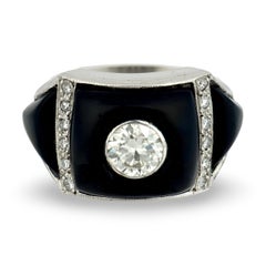 Art Deco Platinum Diamond & Onyx Engagement Ring .85ct