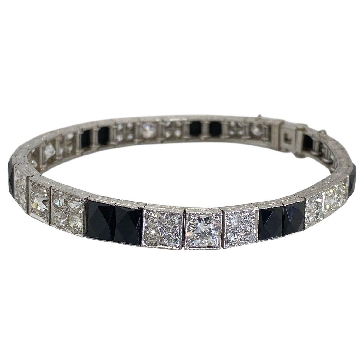What's not to love about this sensational Art Deco diamond & onyx line bracelet? This style from the 1920's is just as fashionable today as it was back then, in fact probably more so. There is such an appreciation for jewels from this era that they