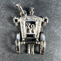 Art Deco Platinum Diamond Onyx Just Married Carriage Charm Pendant