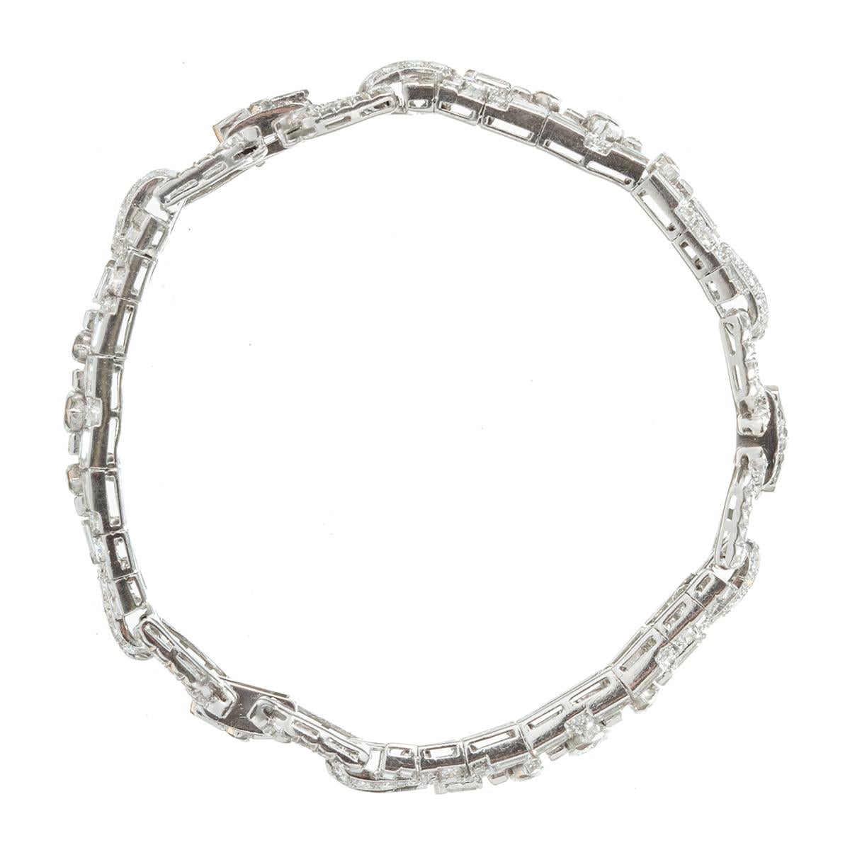 Modern Art Deco Platinum Diamond Panel Link Bracelet For Sale
