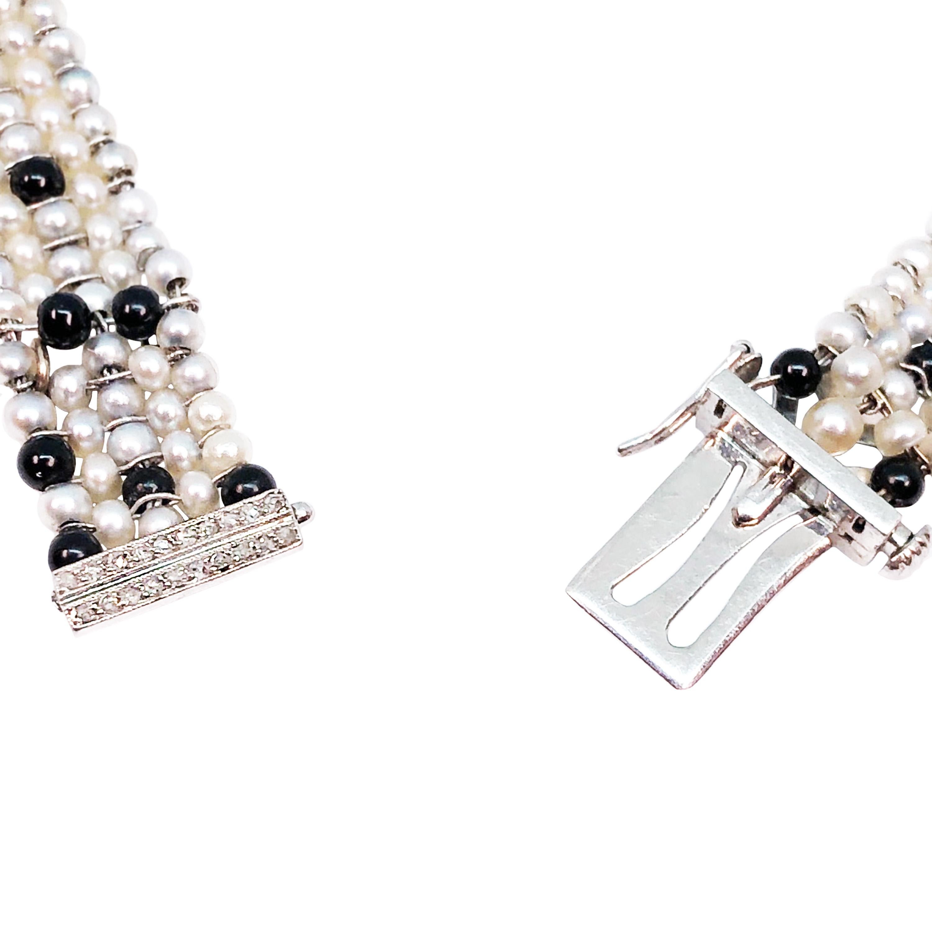 Women's Art Deco Platinum Diamond Pearl and Onyx Ladies Mechanical Wristwatch