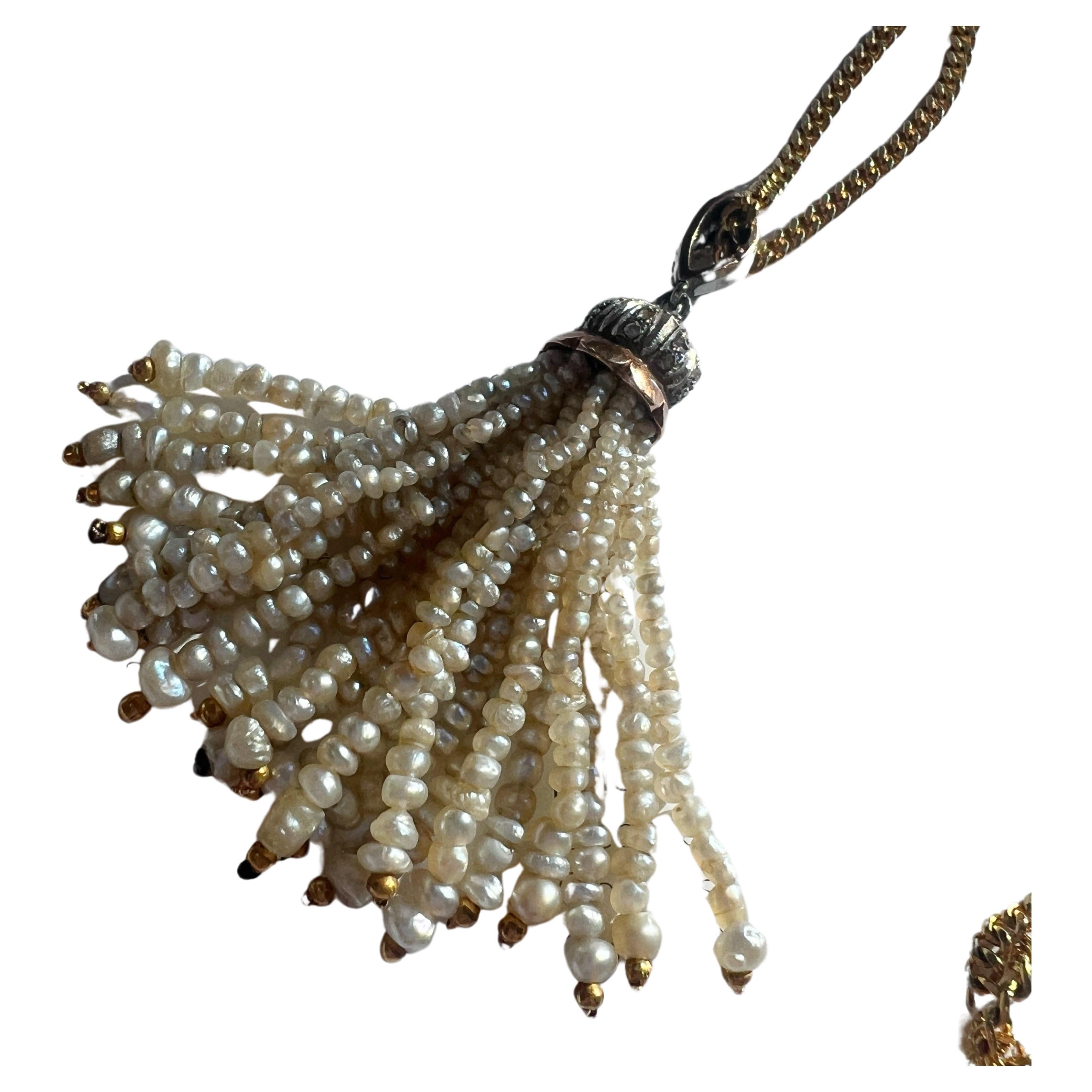 Art Deco platinum diamond pearl tassel pendant