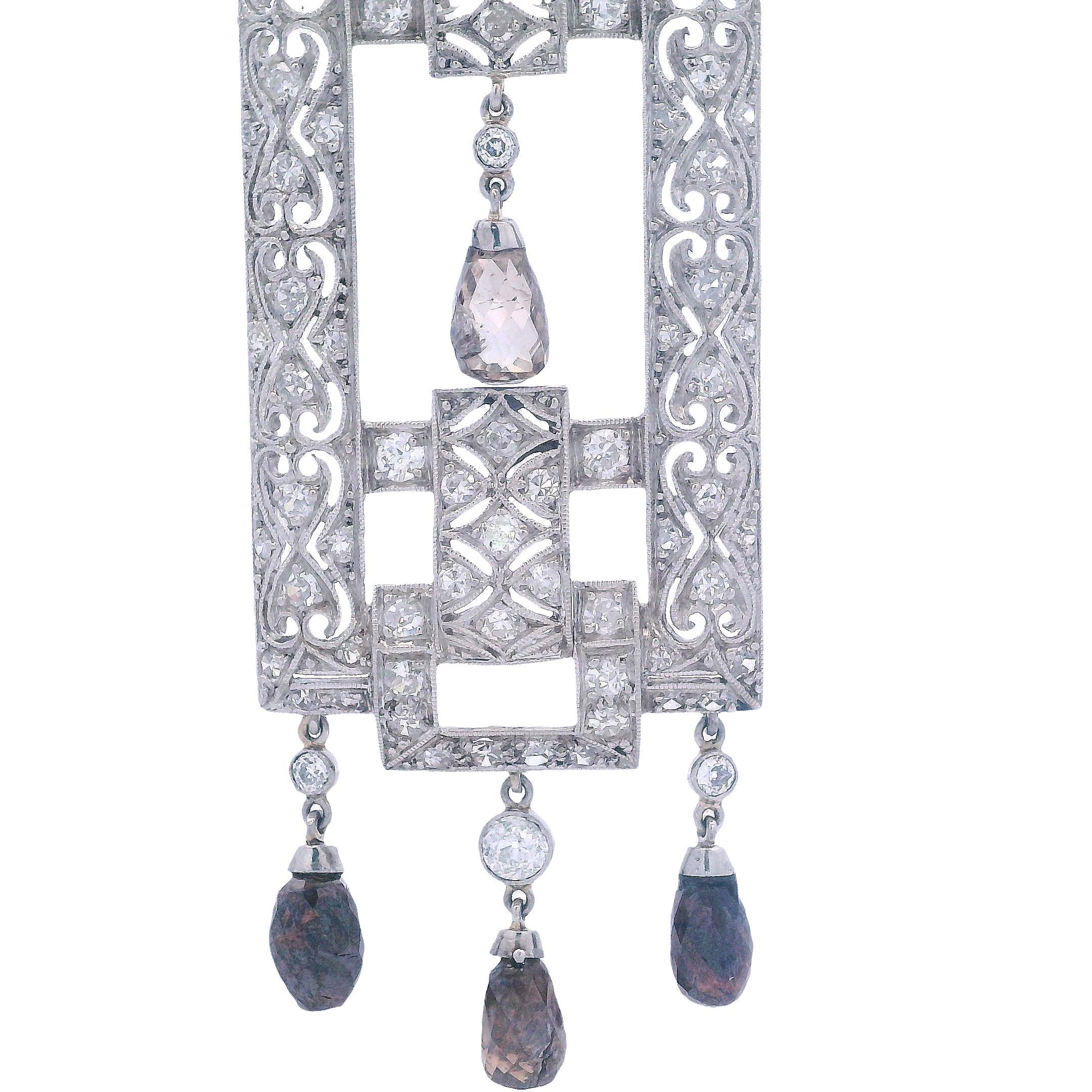 Pendentif et chaîne Art déco en platine avec diamants Unisexe en vente