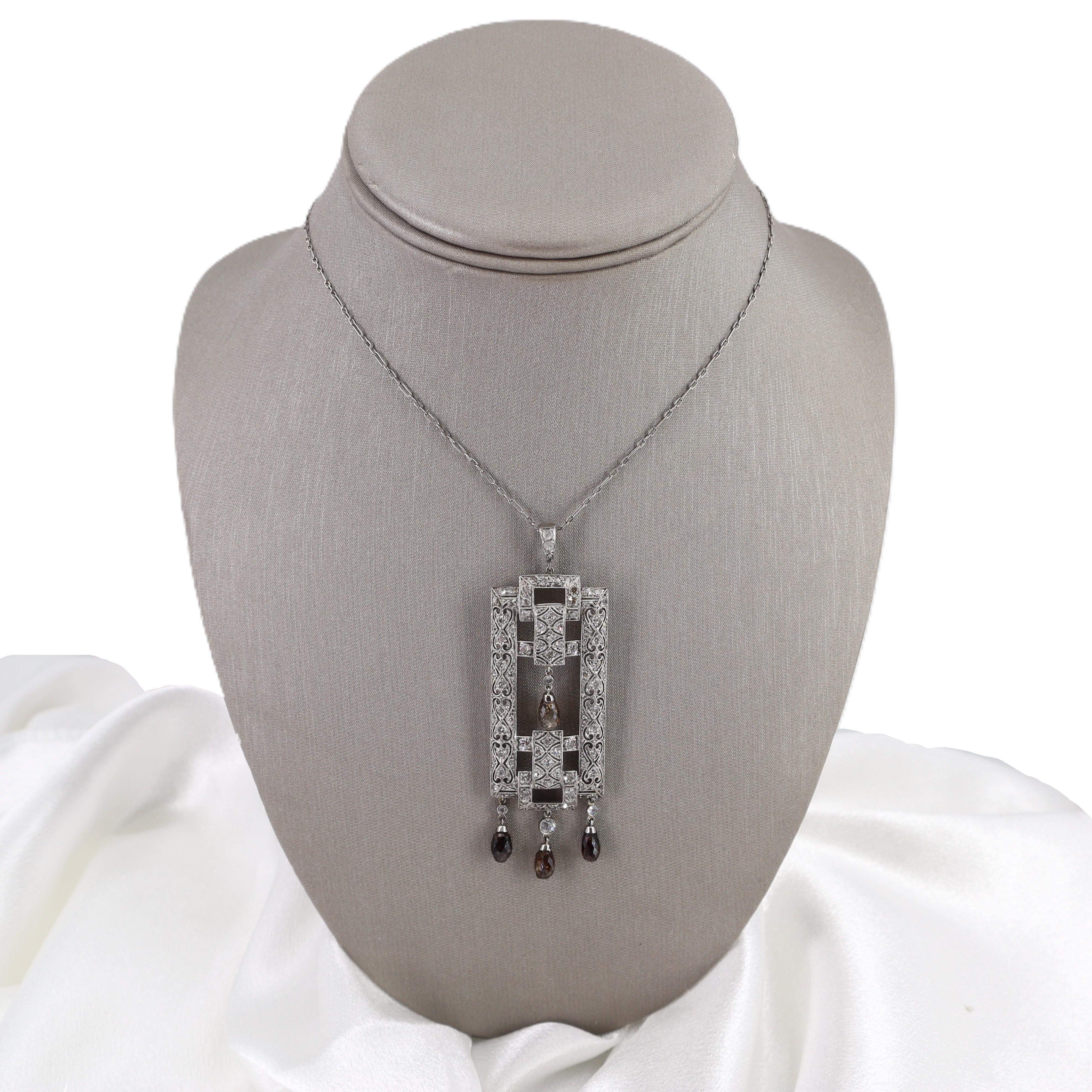da uomo o donna Ciondolo con diamante e catena in platino Art Deco in vendita