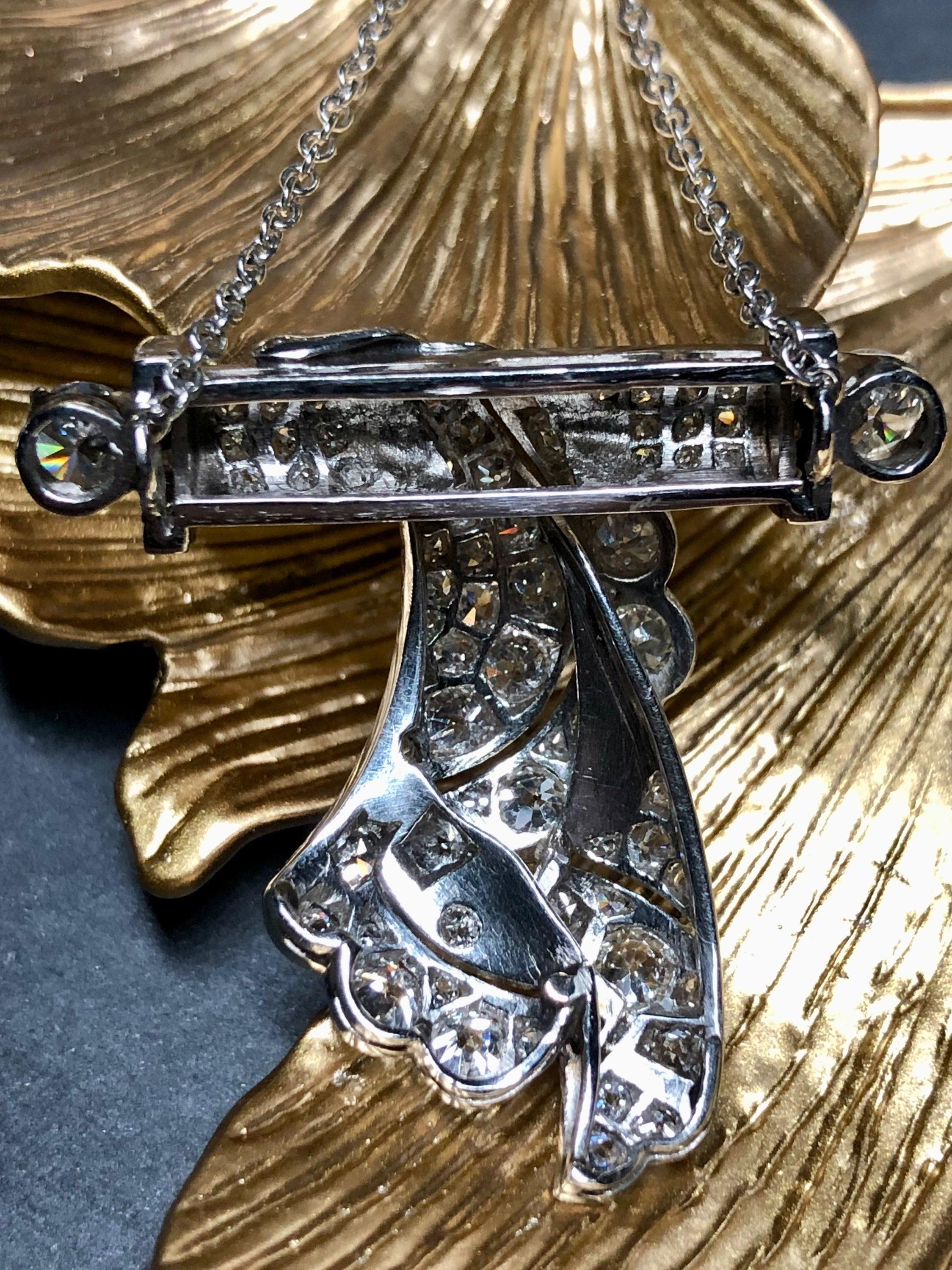 Old European Cut Art Deco Platinum Diamond Pendant For Sale