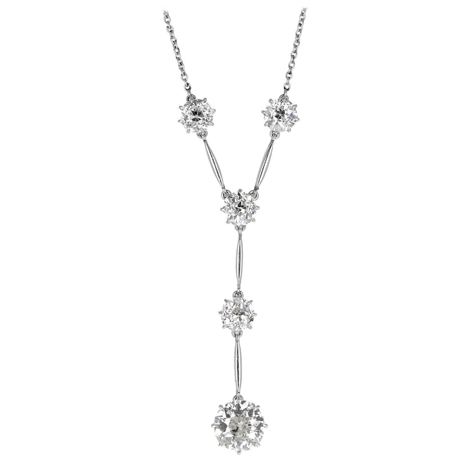 Art Deco Platinum Diamond Pendant Necklace For Sale