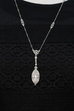 Art Deco Platinum Diamond Pendant Watch Necklace circa 1920s