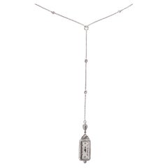 Art Deco Platinum Diamond Watch Pendant Necklace