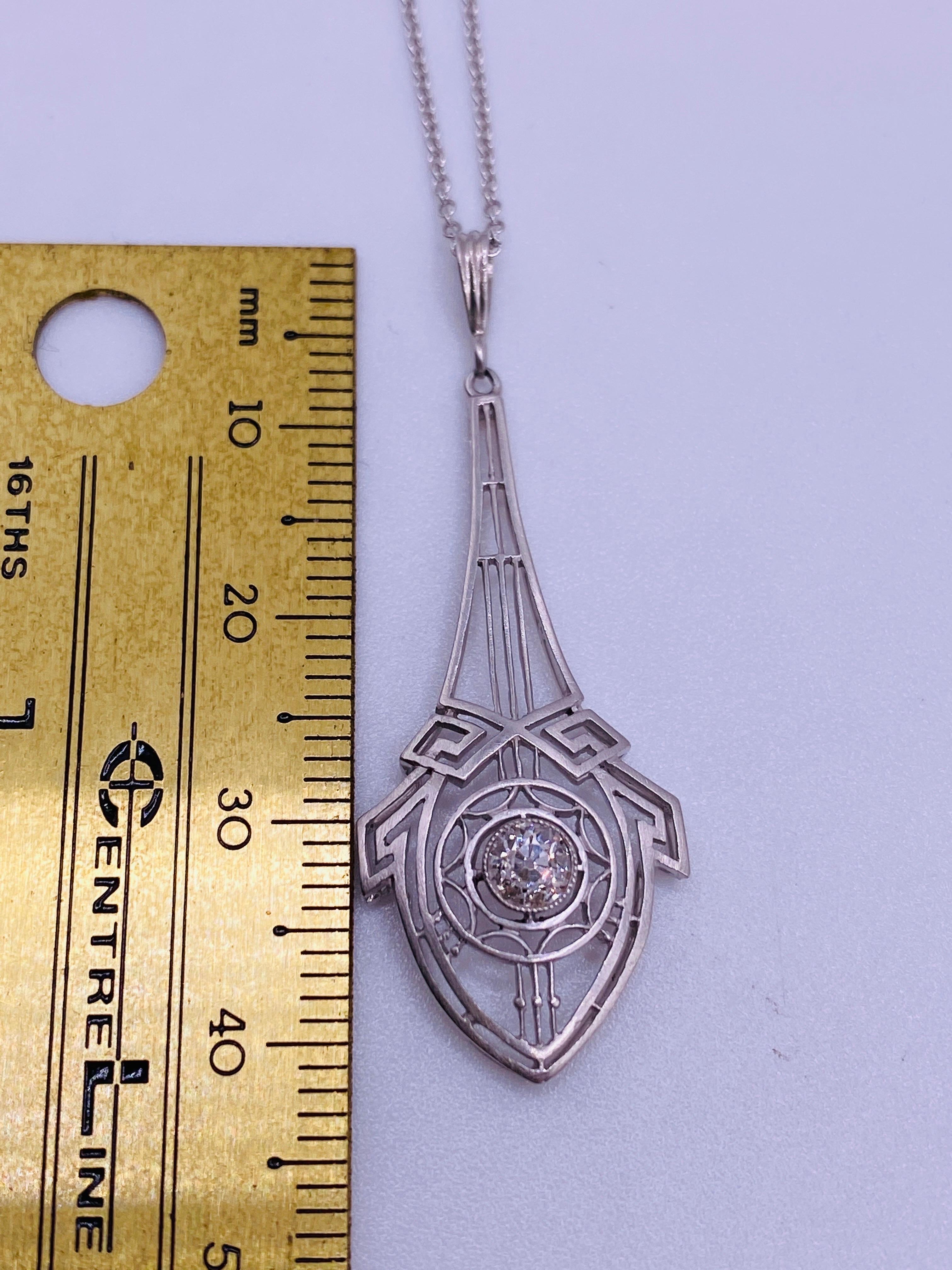 Art Deco Diamond Platinum Pendant with White Gold Chain 1