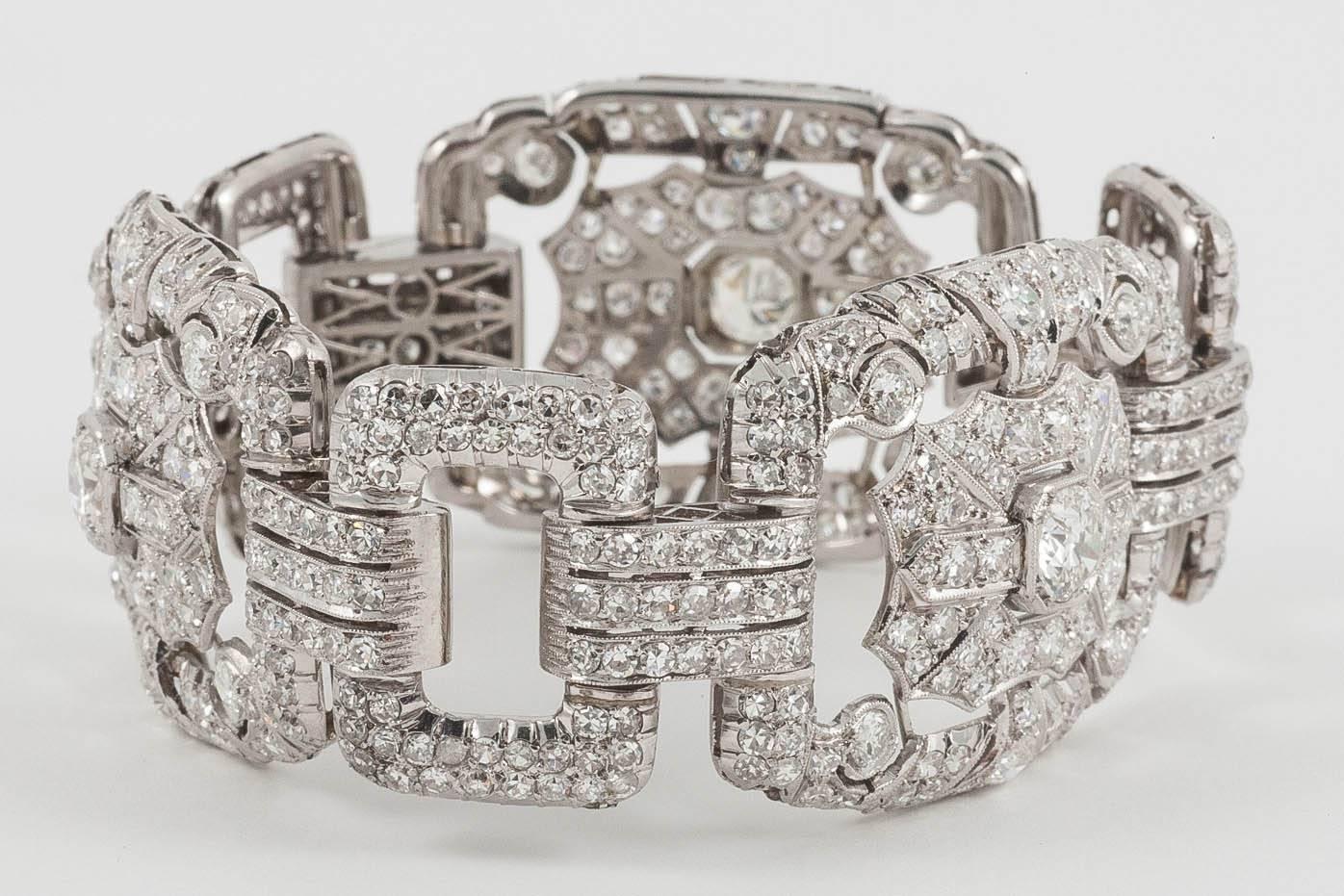 Art Deco Platinum Diamond Plaque Bracelet - Serious Offers Invited In Good Condition For Sale In London, London