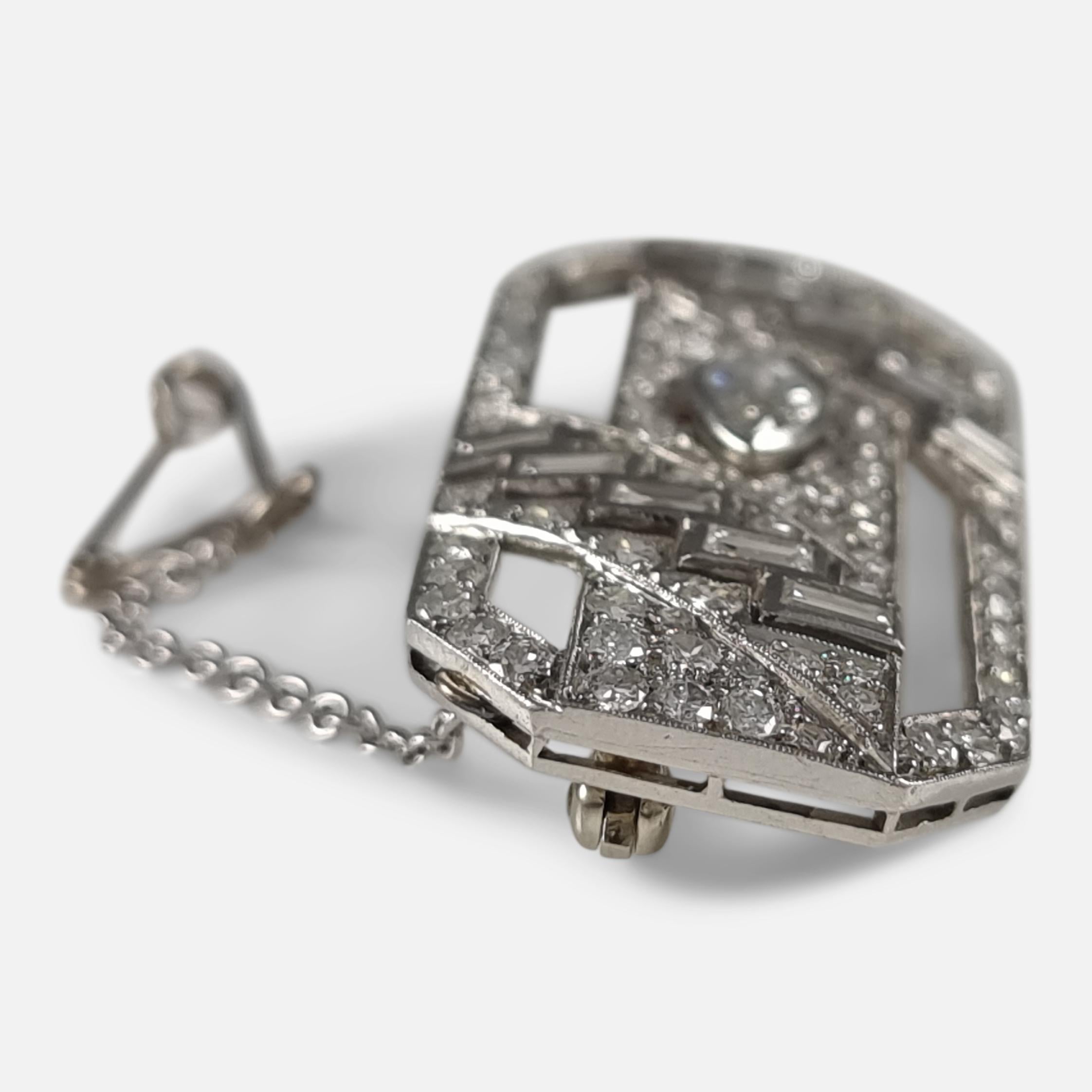 Marquise Cut Art Deco Platinum Diamond Plaque Brooch For Sale
