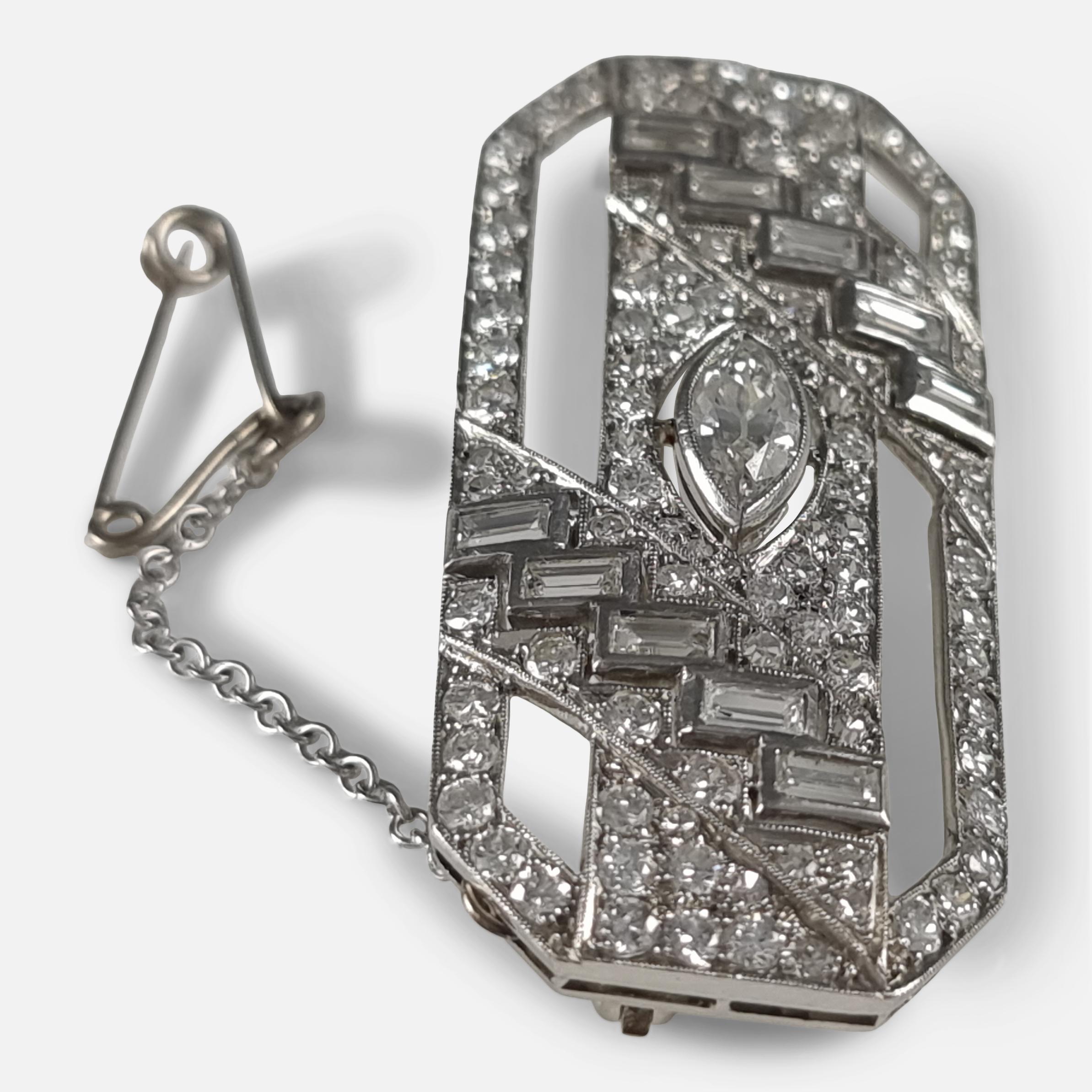 Women's or Men's Art Deco Platinum Diamond Plaque Brooch For Sale