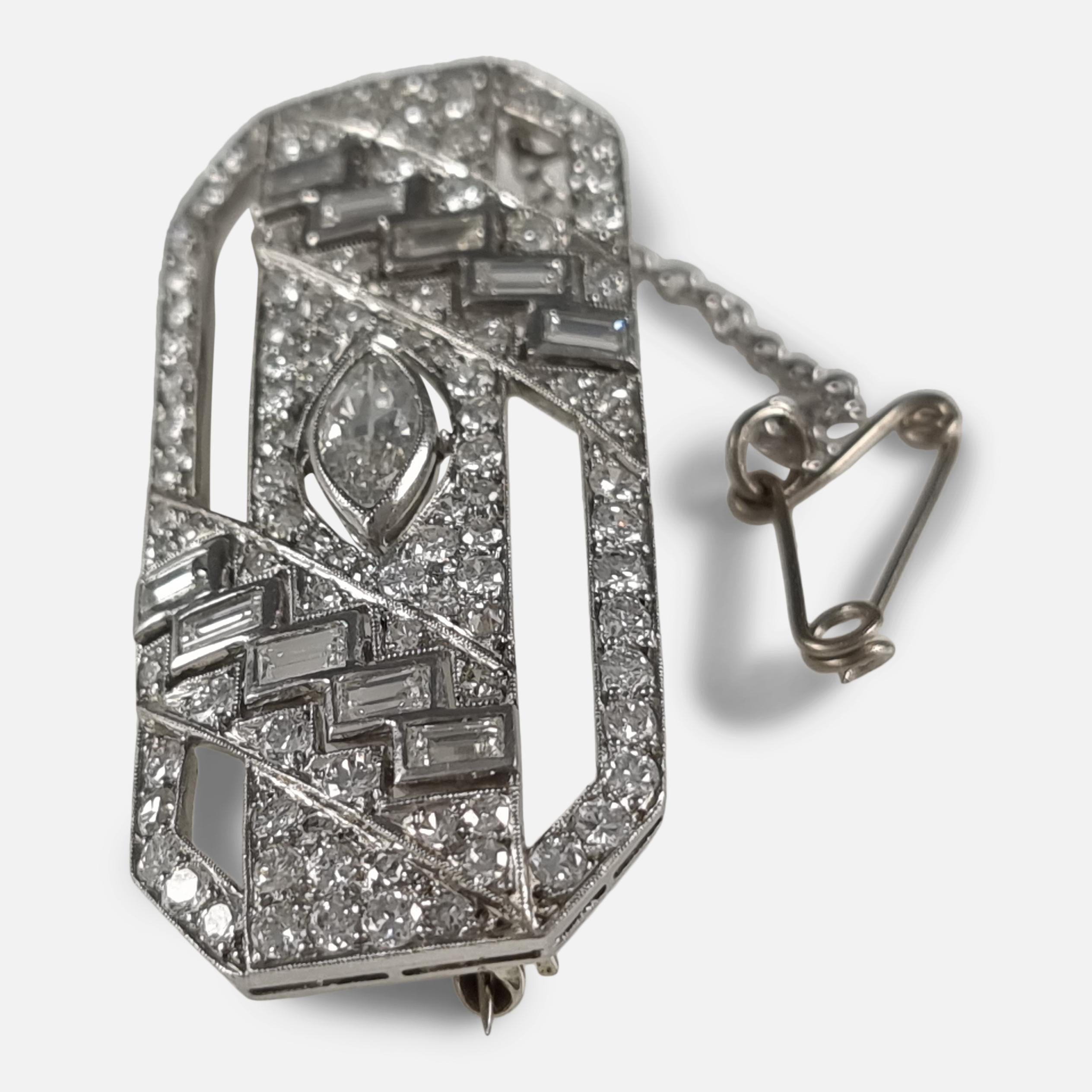 Art Deco Platinum Diamond Plaque Brooch For Sale 1