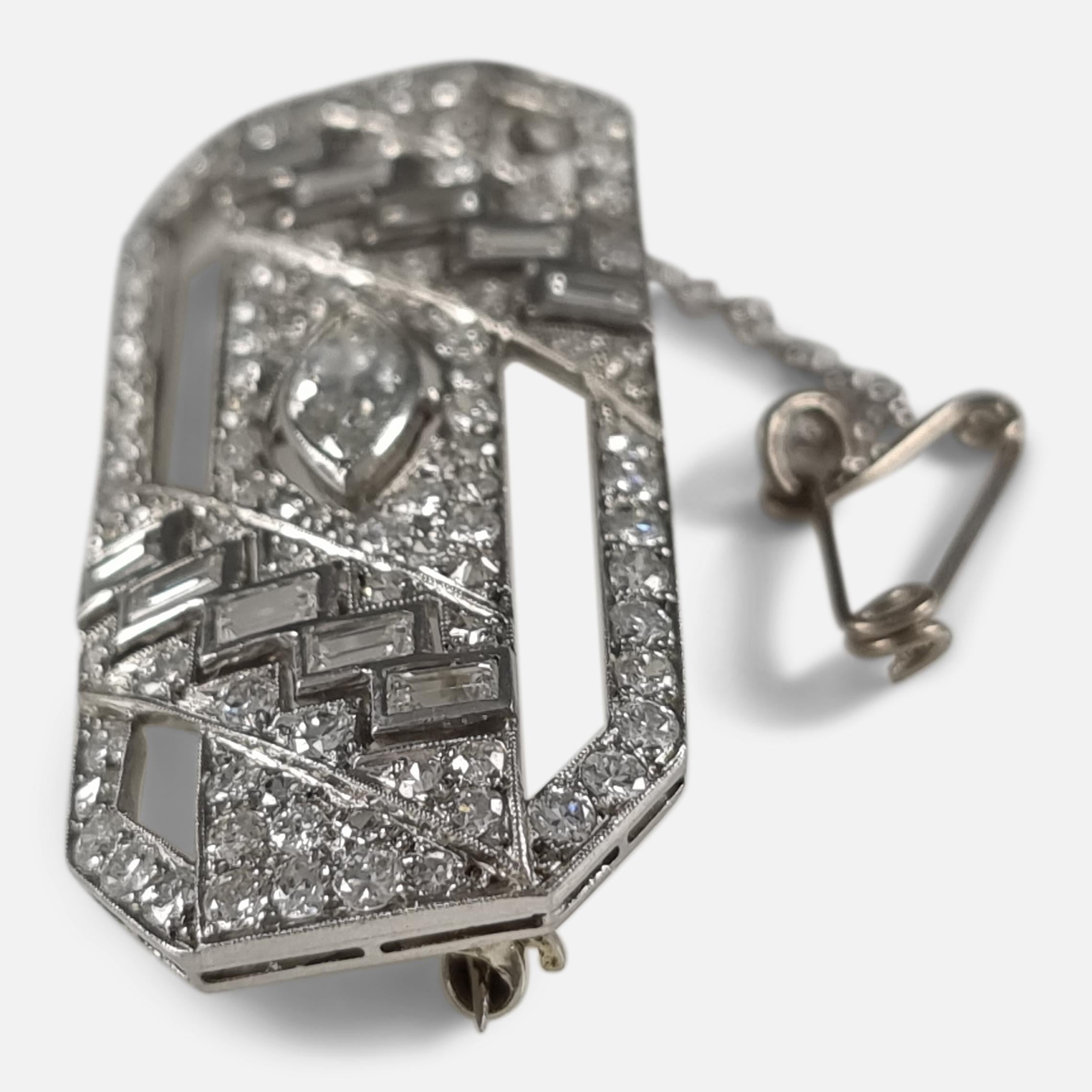 Art Deco Platinum Diamond Plaque Brooch For Sale 2