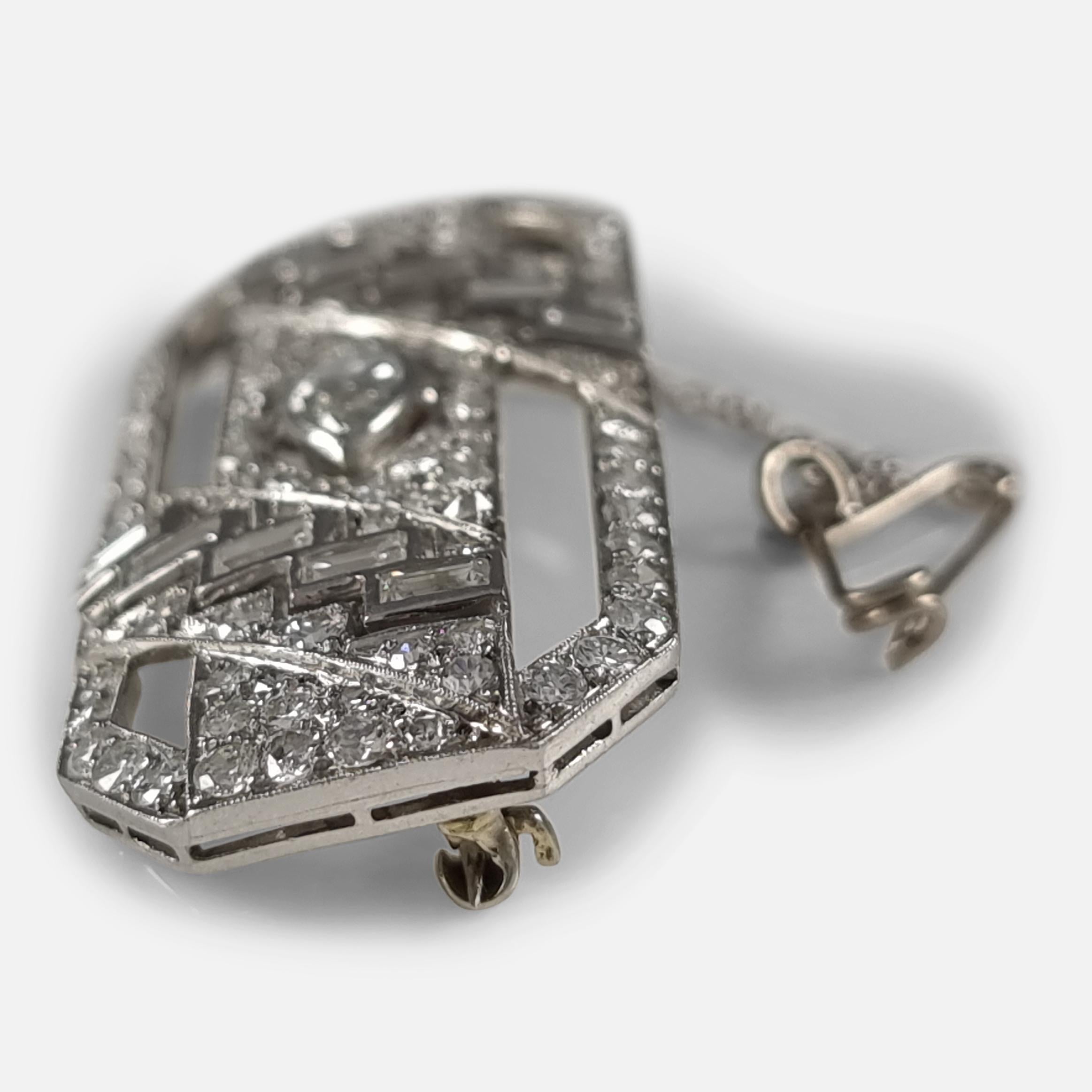 Art Deco Platinum Diamond Plaque Brooch For Sale 3