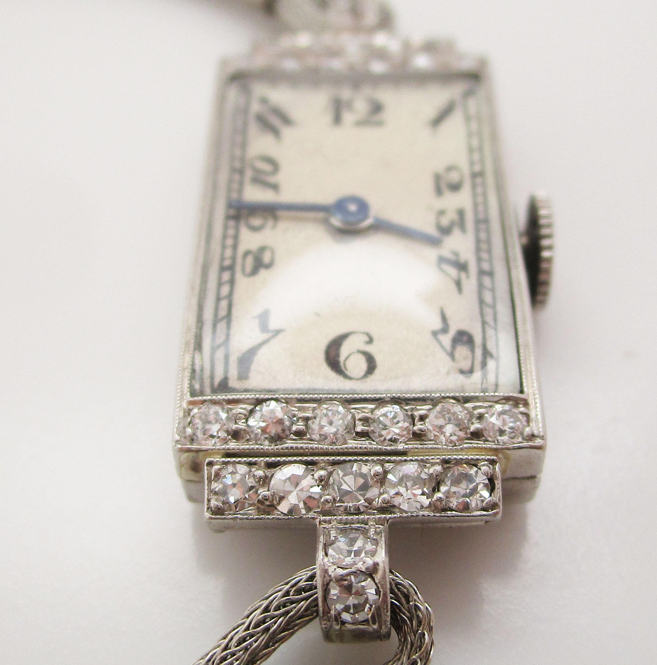 Art Deco Platinum Diamond Quartz Ladies Watch In Excellent Condition In Lexington, KY