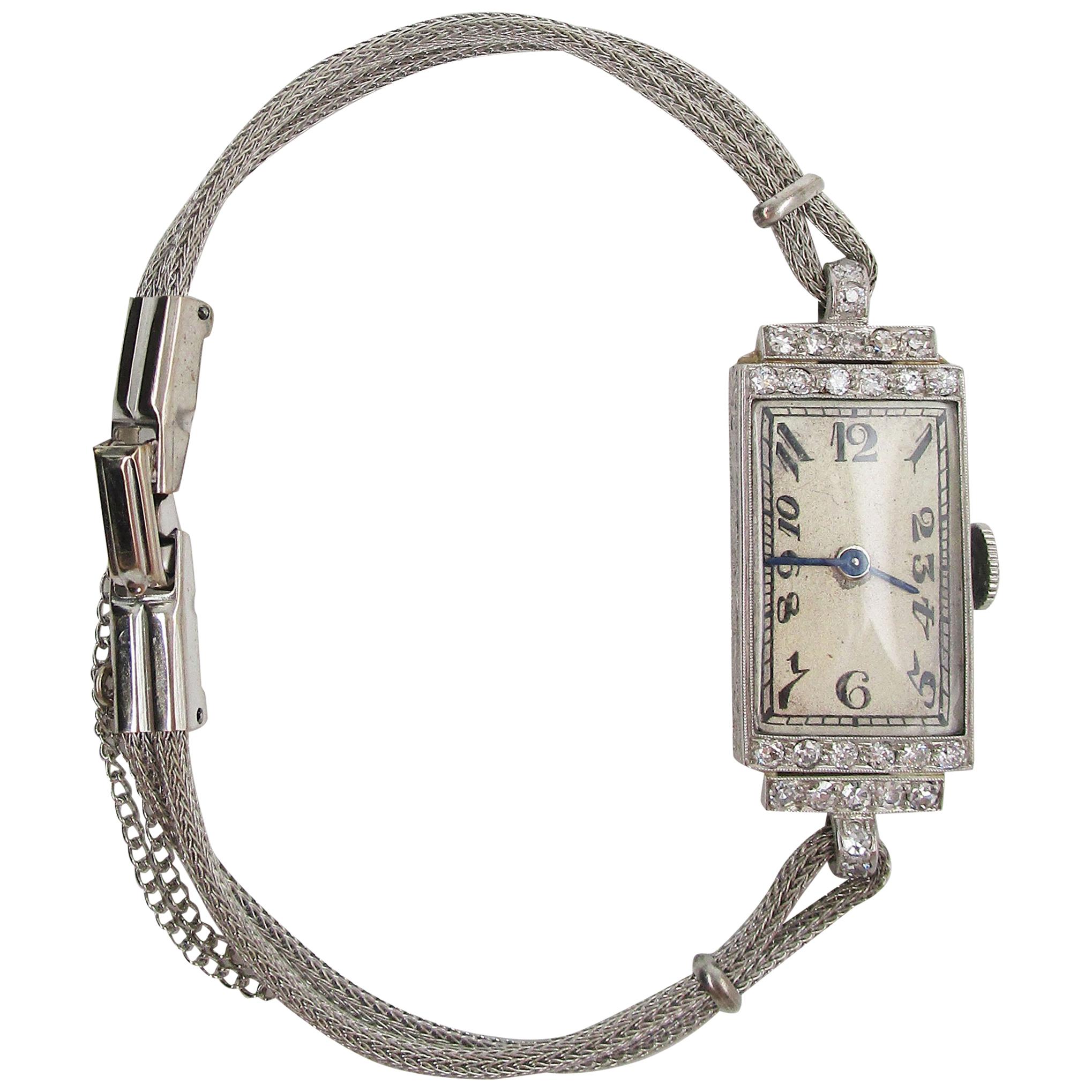 Art Deco Platinum Diamond Quartz Ladies Watch