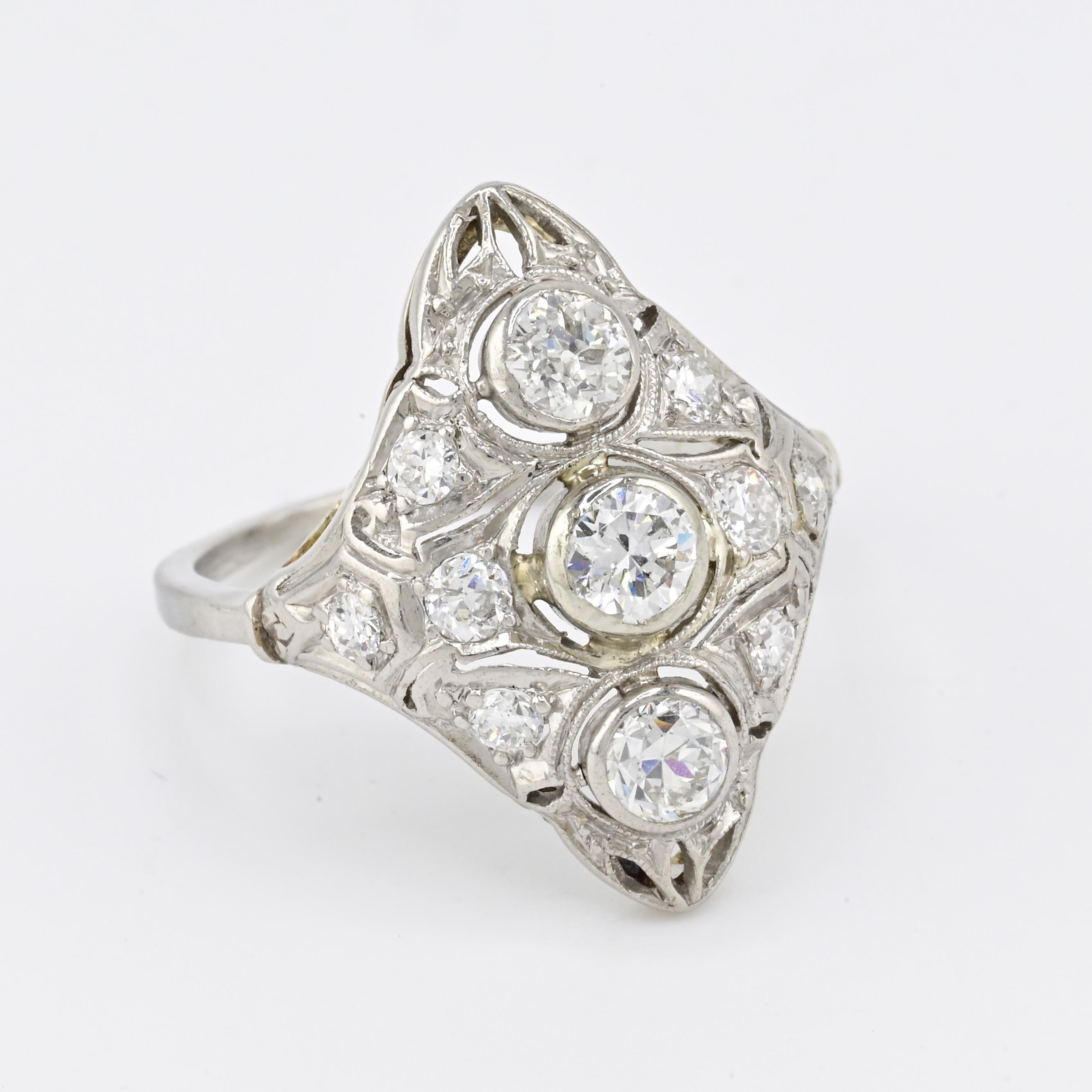 Art Deco Platinum Diamond Ring – 1.18 TCW Ring Size 8.25 IGI Certified In Good Condition For Sale In Media, PA