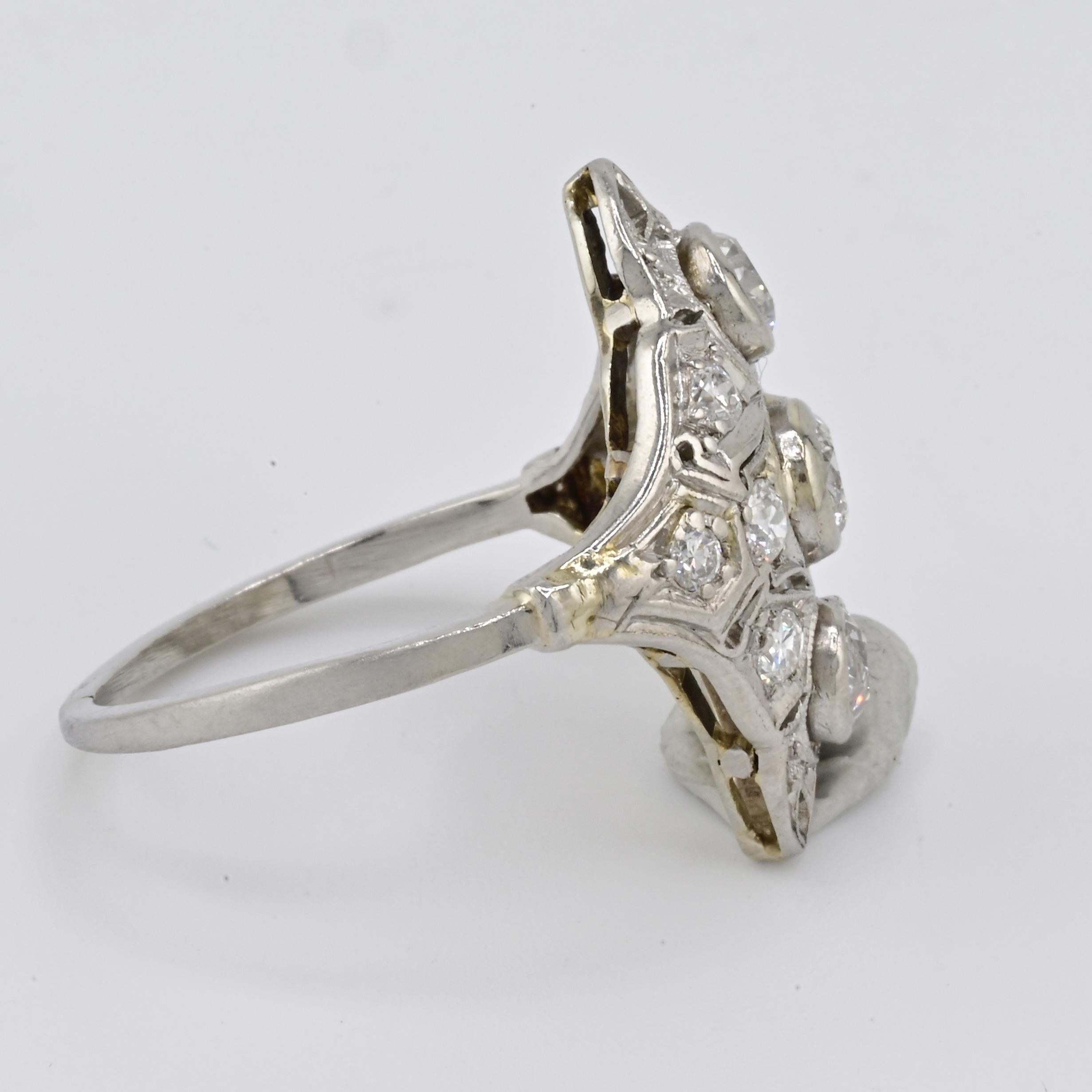 Women's Art Deco Platinum Diamond Ring – 1.18 TCW Ring Size 8.25 IGI Certified For Sale