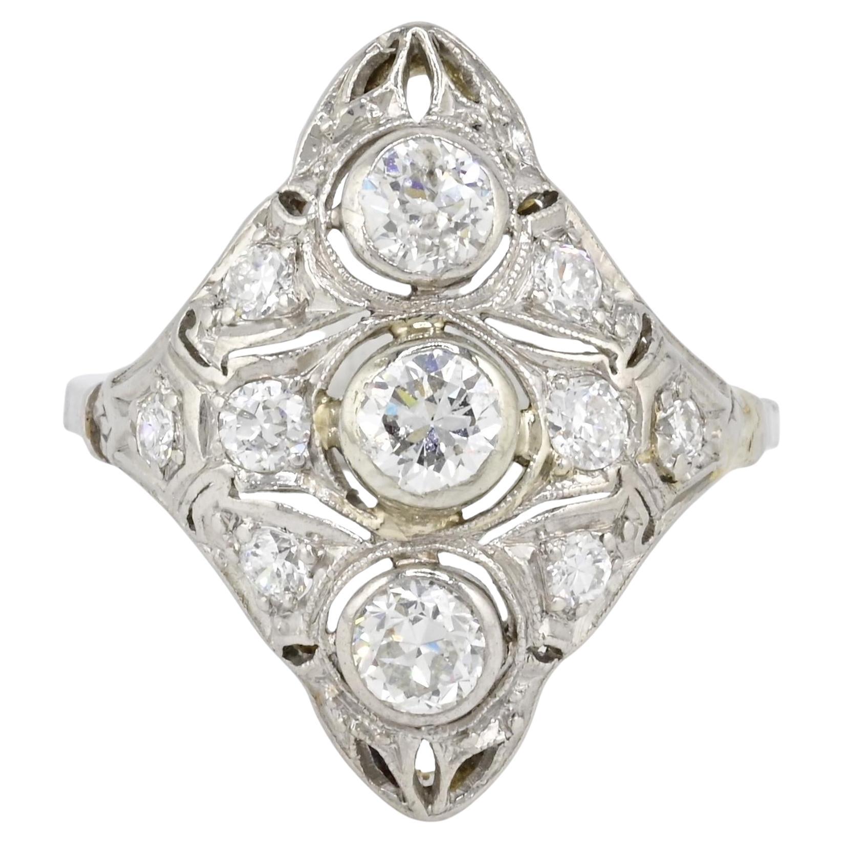 Art Deco Platinum Diamond Ring – 1.18 TCW Ring Size 8.25 IGI Certified For Sale