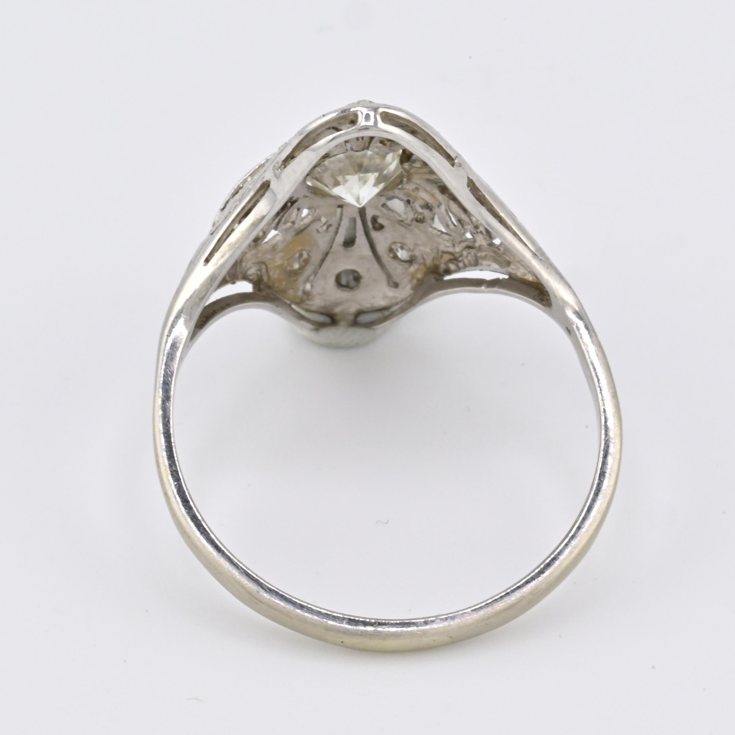Art Deco Platinum Diamond Ring .50 Carats Center Stone Ring Size 8.75 IGI Cert. For Sale 1