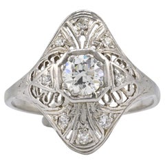 Art Deco Platinum Diamond Ring .50 Carats Center Stone Ring Size 8.75 IGI Cert.