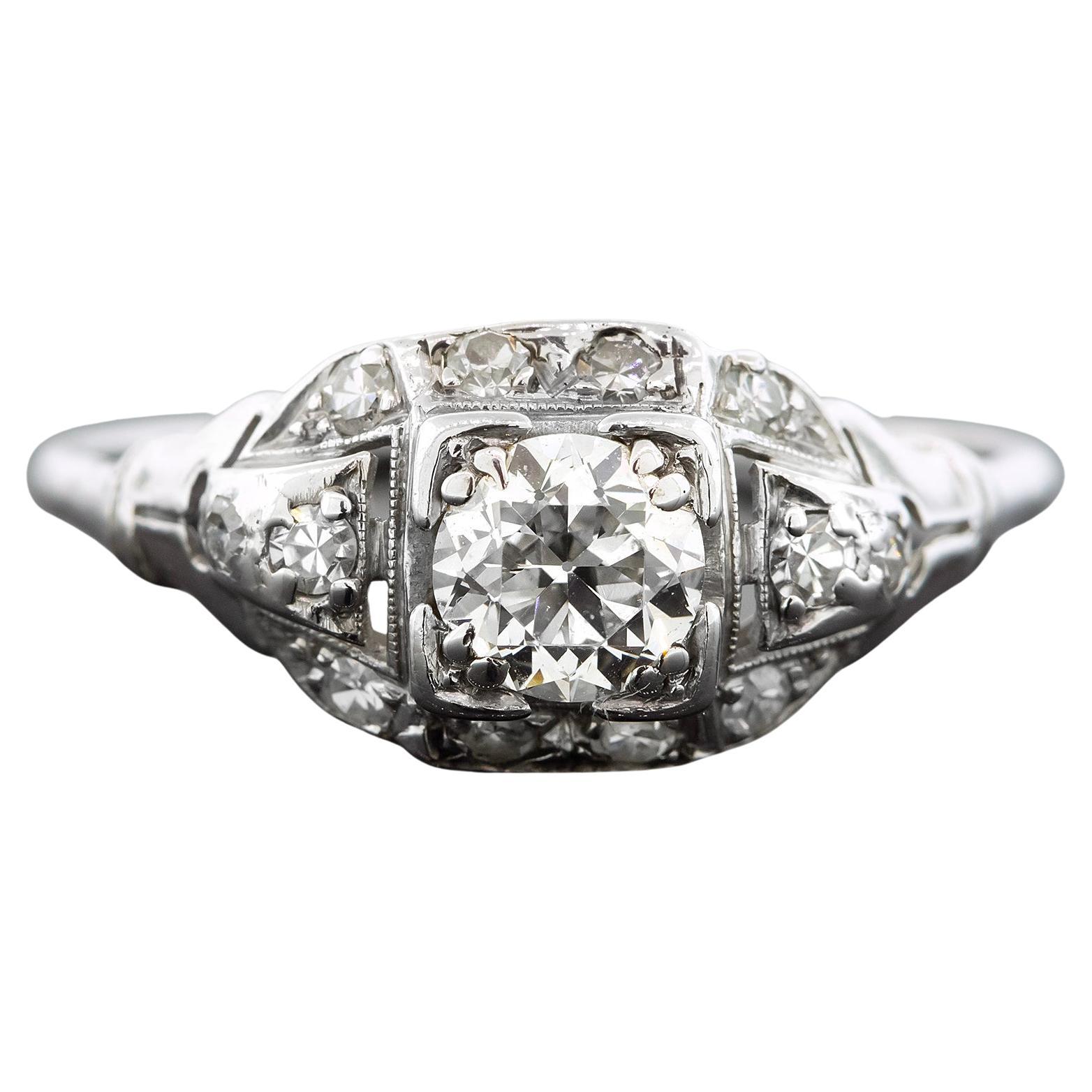 Art Deco Platinum, Diamond Ring Circa 19030s For Sale