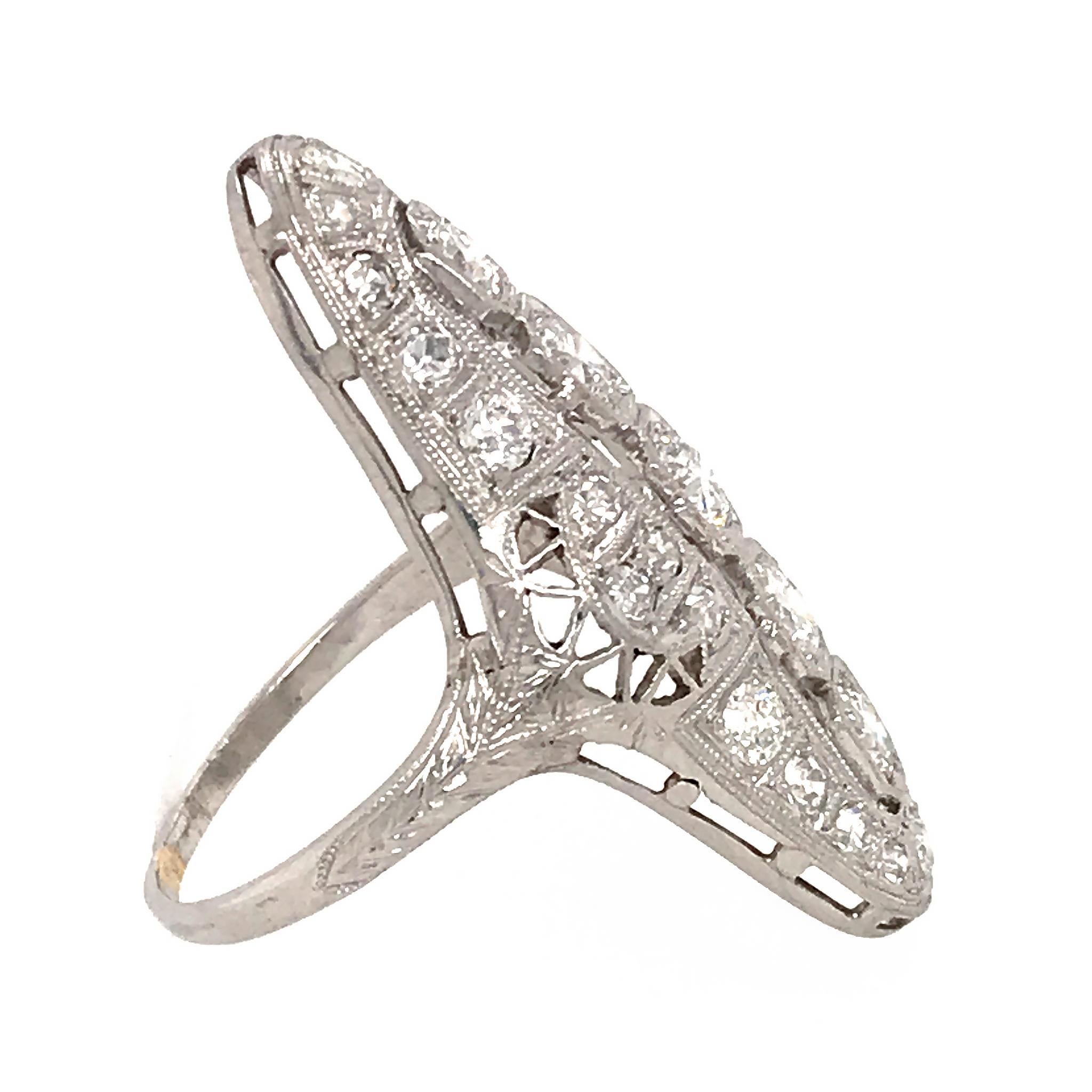 Round Cut Art Deco Platinum Diamond Ring For Sale
