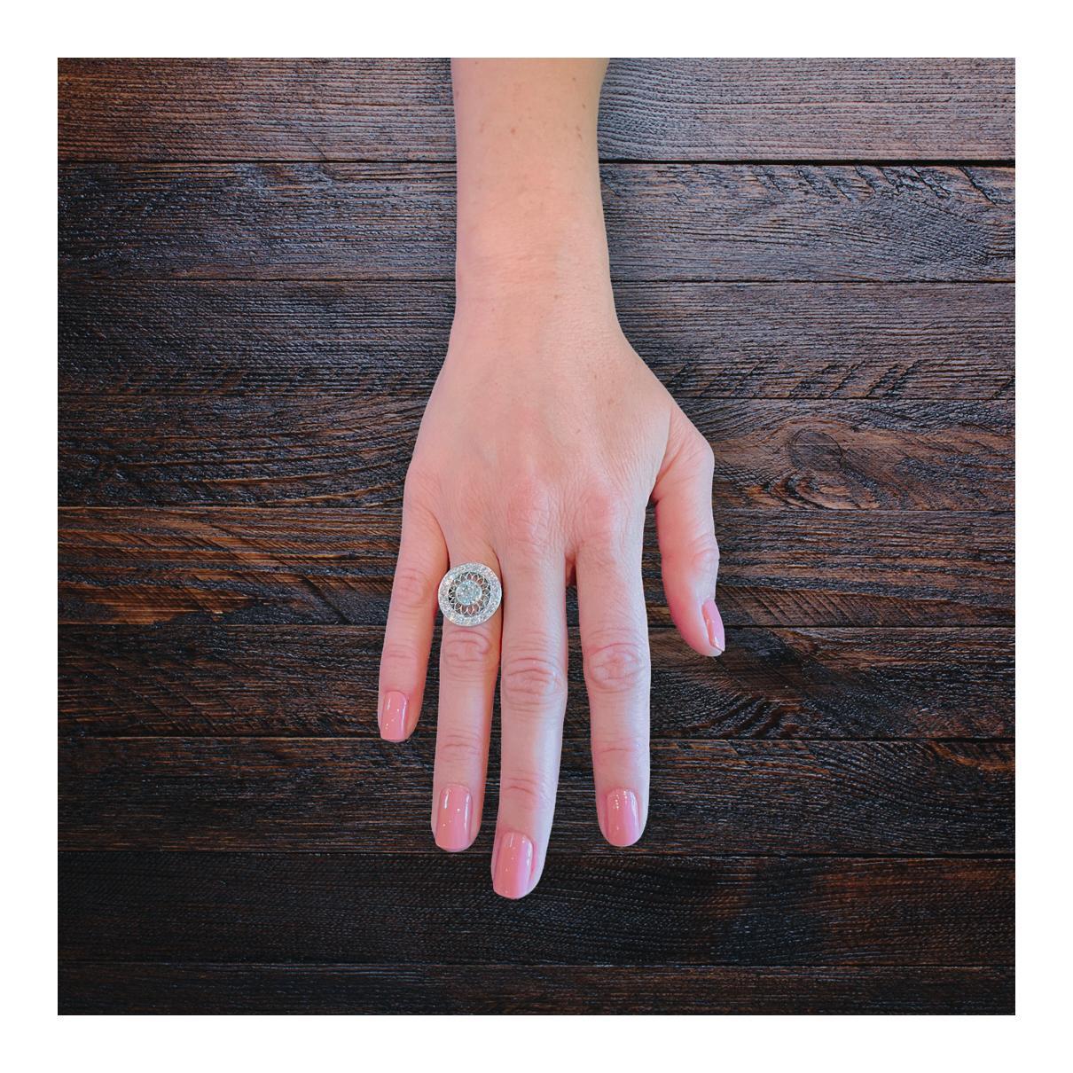 Women's Art Deco Platinum Diamond Ring For Sale