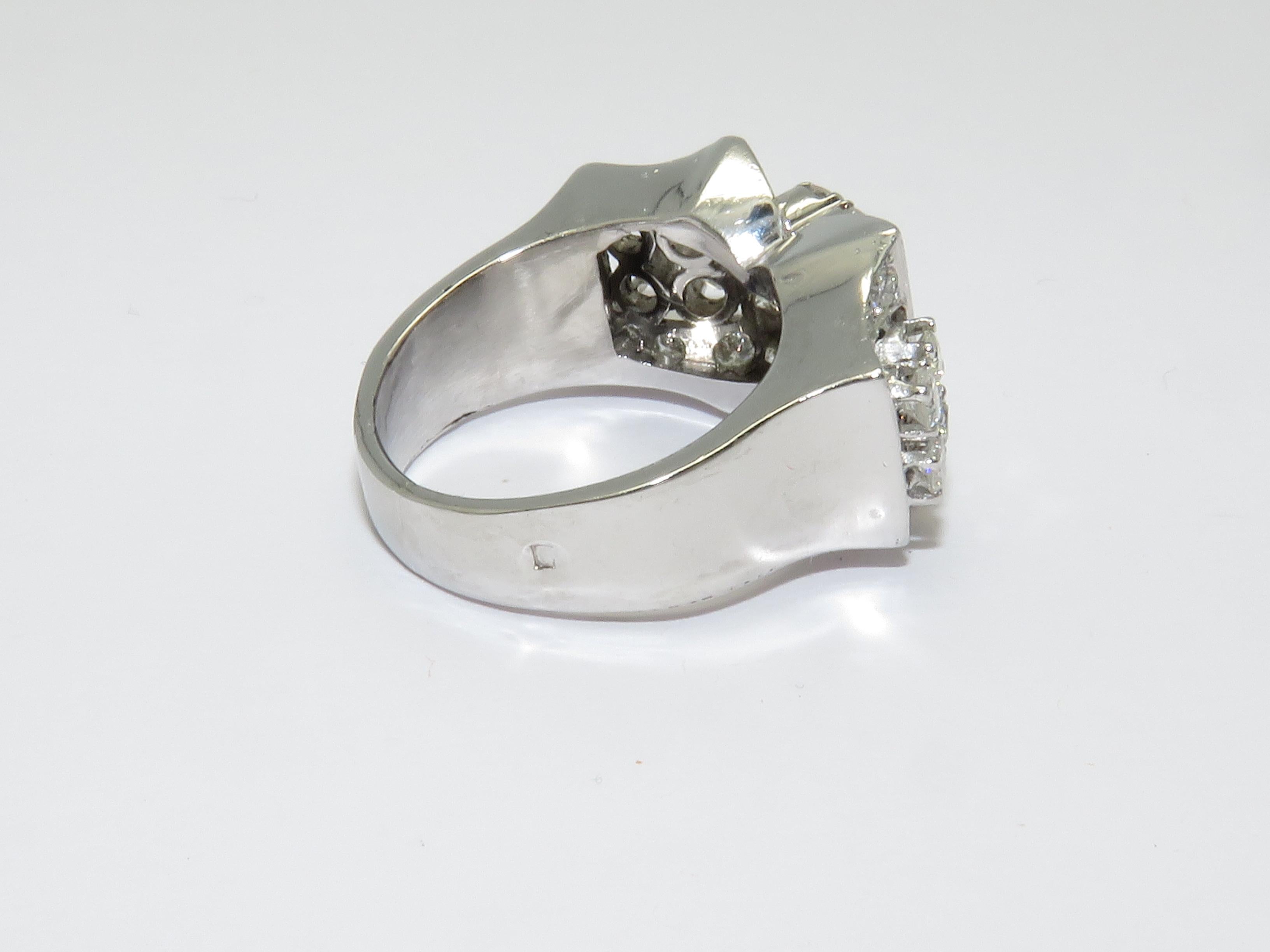 Women's or Men's Art Deco Platinum Diamond Ring