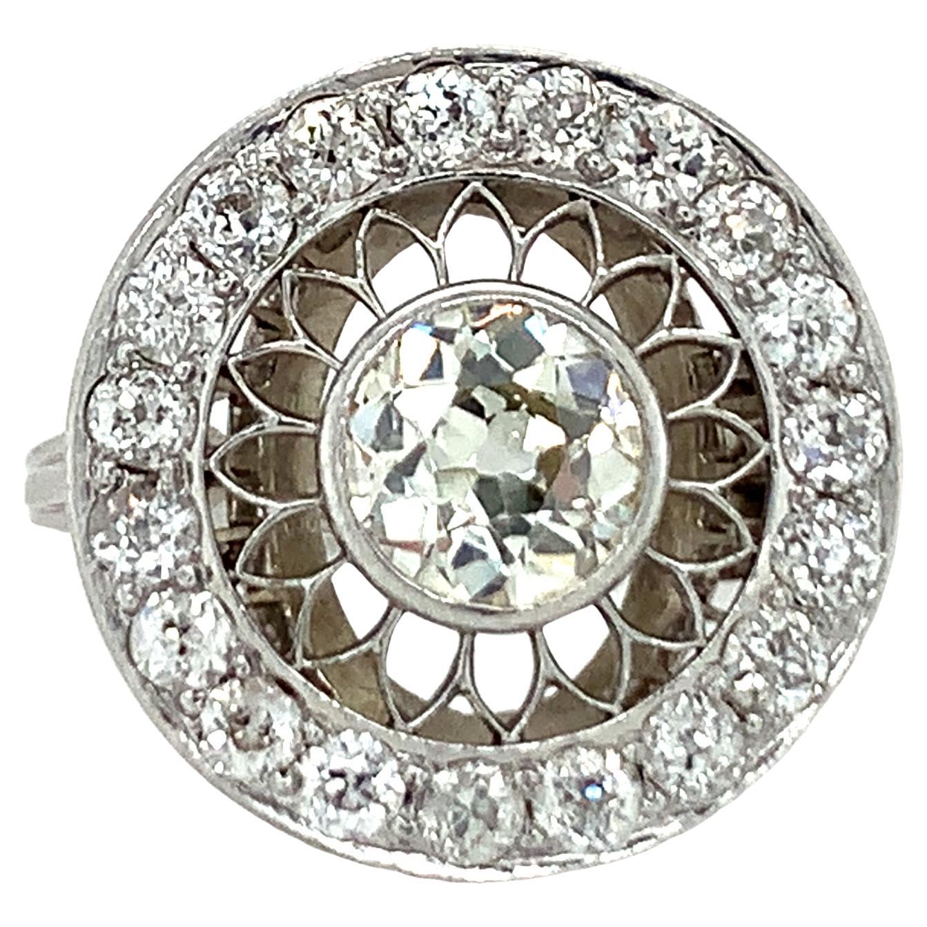 Art Deco Platinum Diamond Ring For Sale