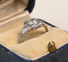 Art Deco Diamantring aus Platin. GIA 0,90ct Alte Europäische Verlobung 1925 E SI2