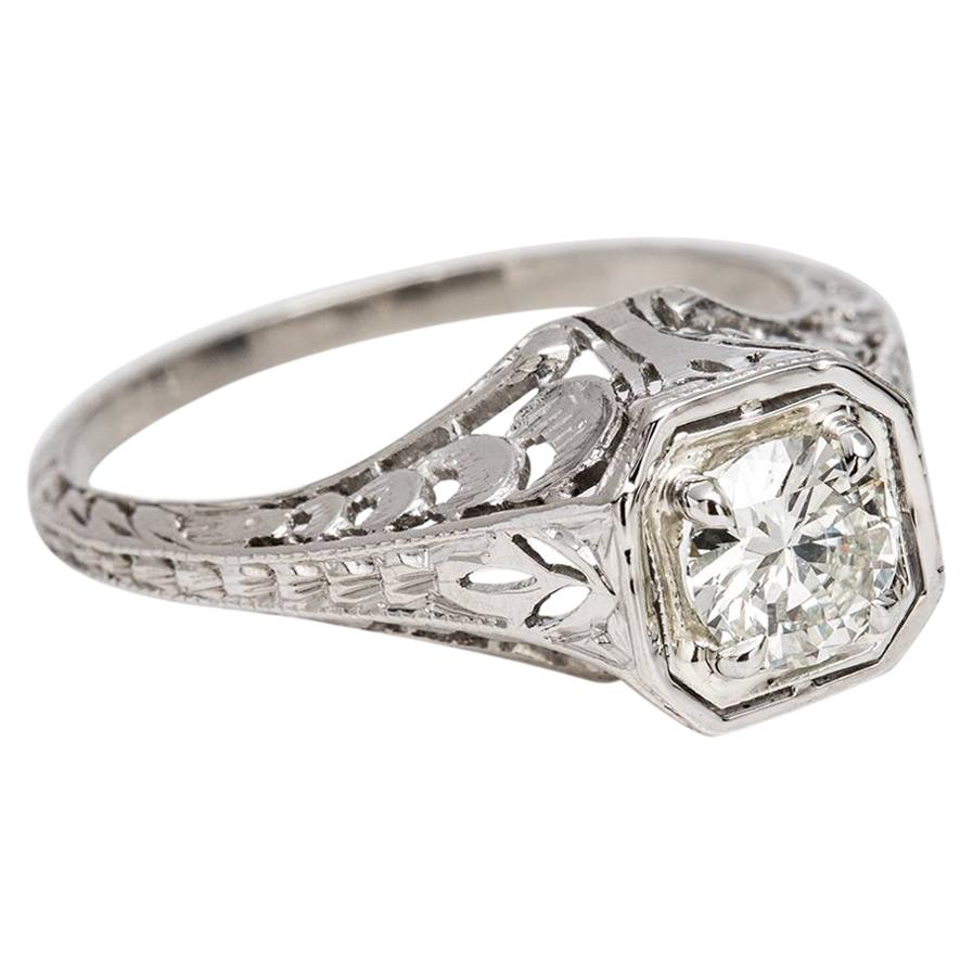 Art Deco Platinum Diamond Ring with Filigree