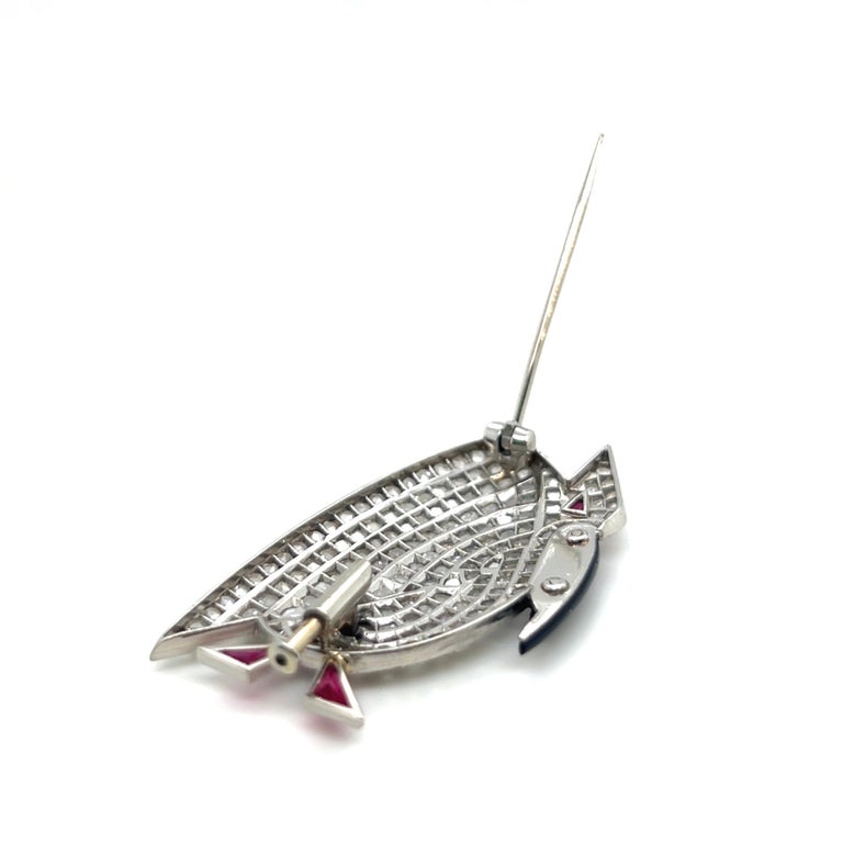 Pendentif Vintage Oiseau En Argent Sterling 925 Avec Rubis - Années 1960 - Chaîne 18 Pouces - Excellent état