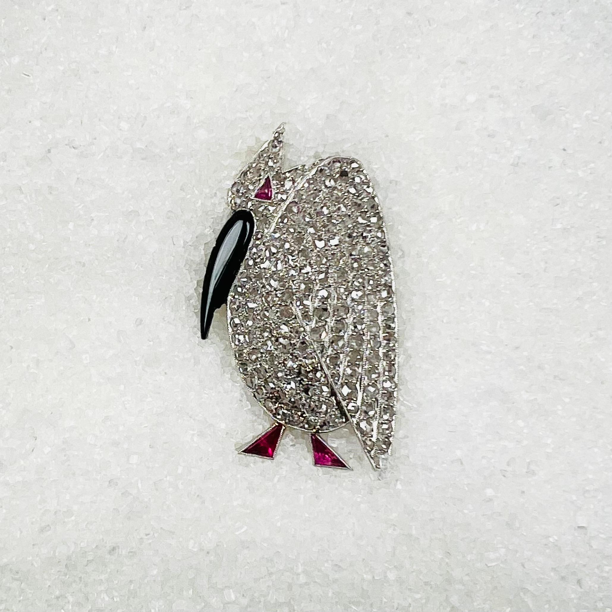 da uomo o donna Spilla Art Déco in platino con diamante e rubino in vendita