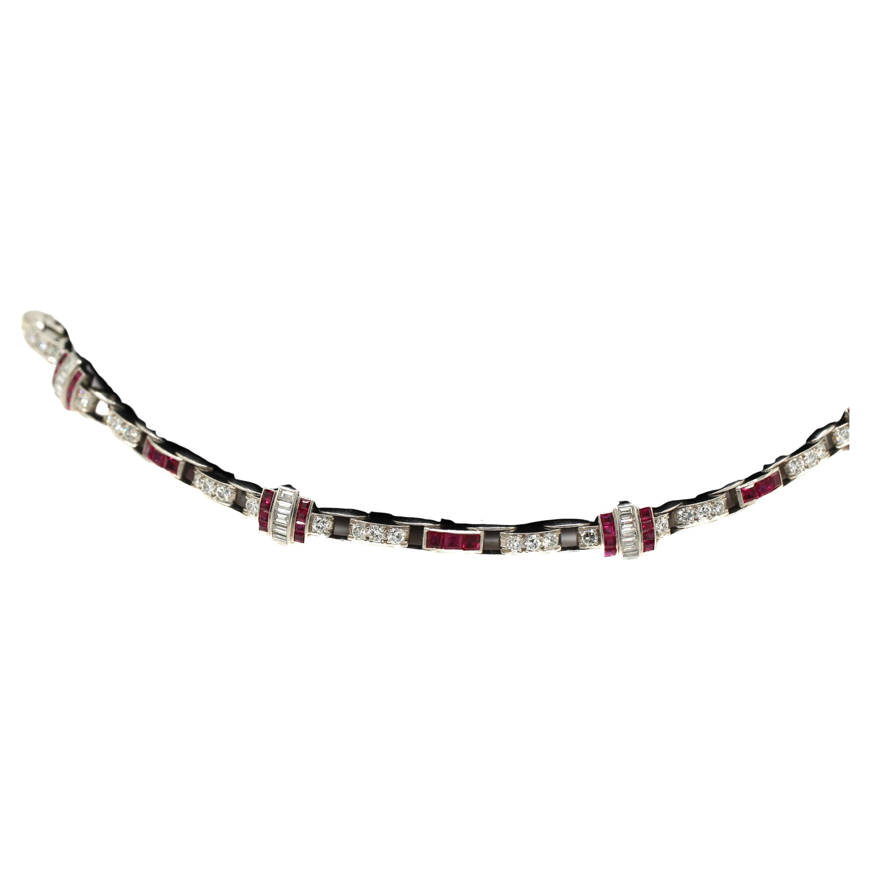 Art Deco Platinum Diamond Ruby Bracelet