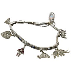 Art Deco Platinum Diamond Ruby Sapphire Opal Charm Bracelet
