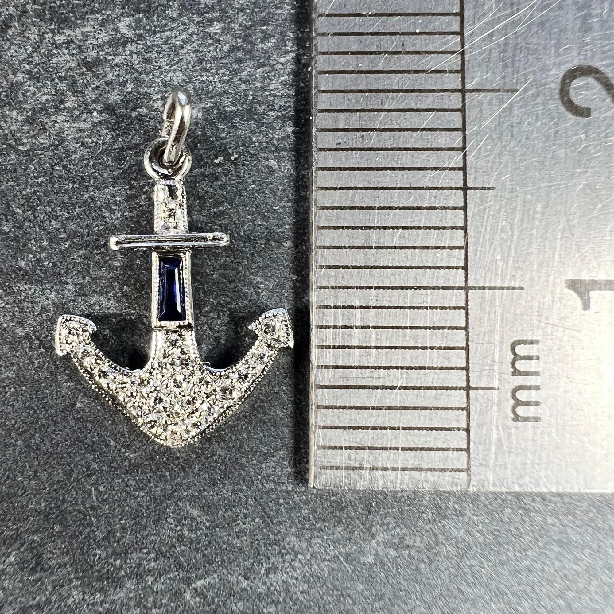 Art Deco Platinum Diamond Sapphire Anchor Charm Pendant For Sale 6
