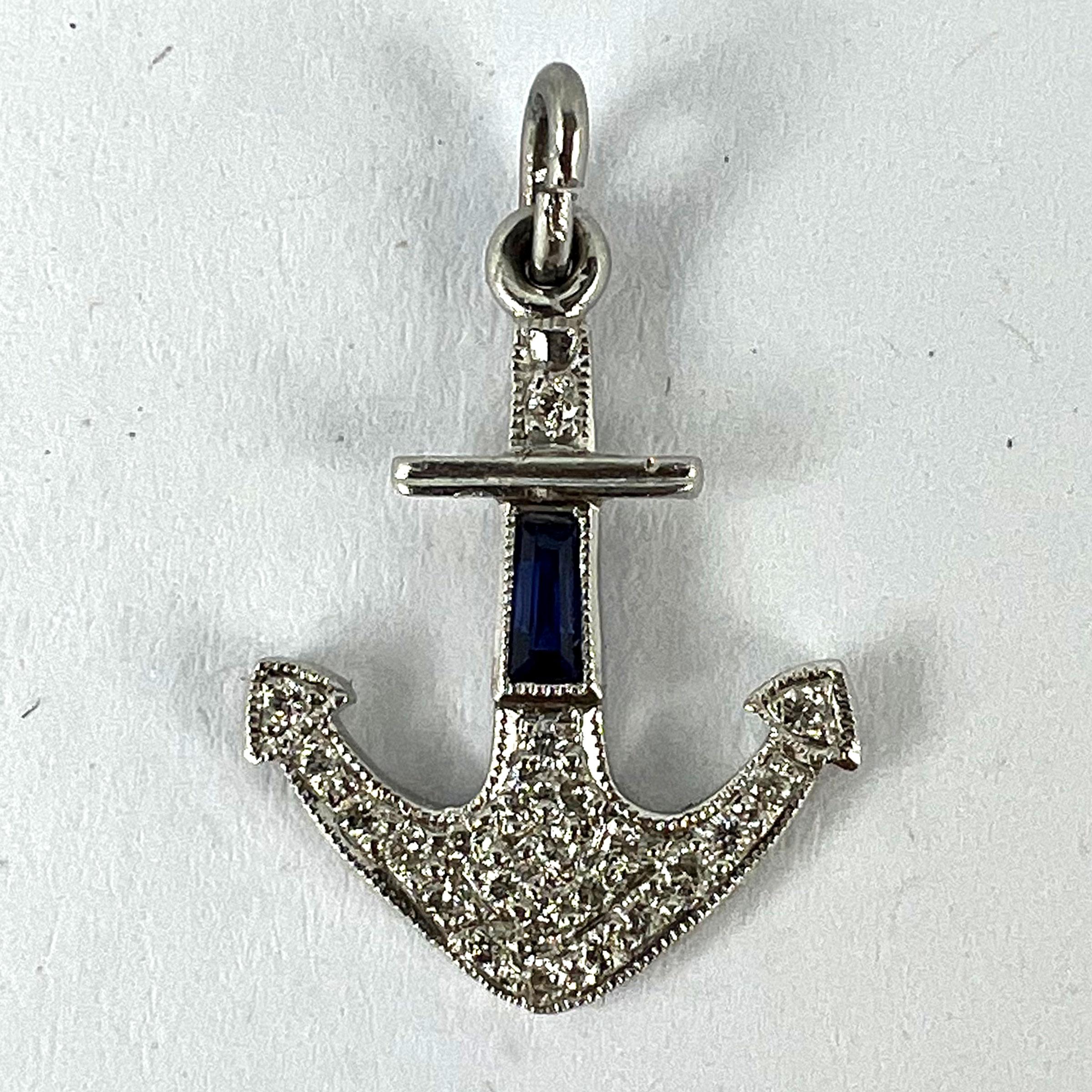 Art Deco Platinum Diamond Sapphire Anchor Charm Pendant For Sale 8