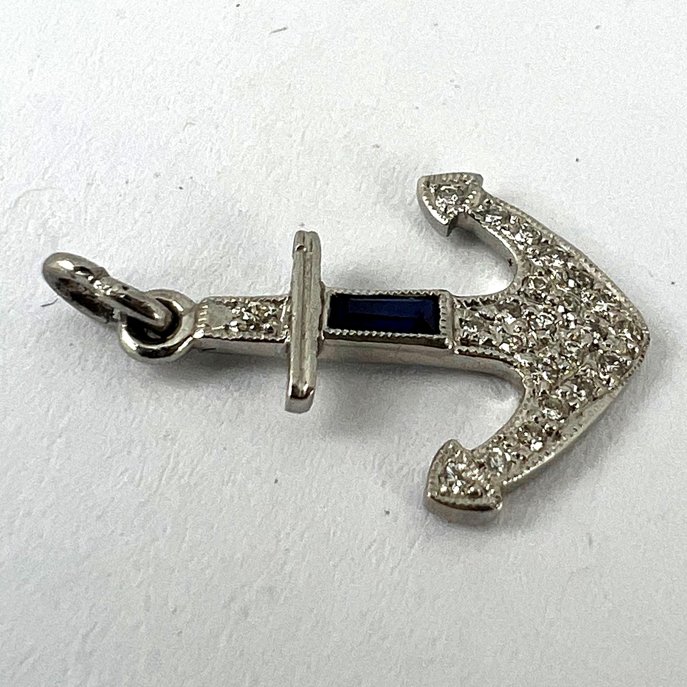 Art Deco Platinum Diamond Sapphire Anchor Charm Pendant For Sale 11