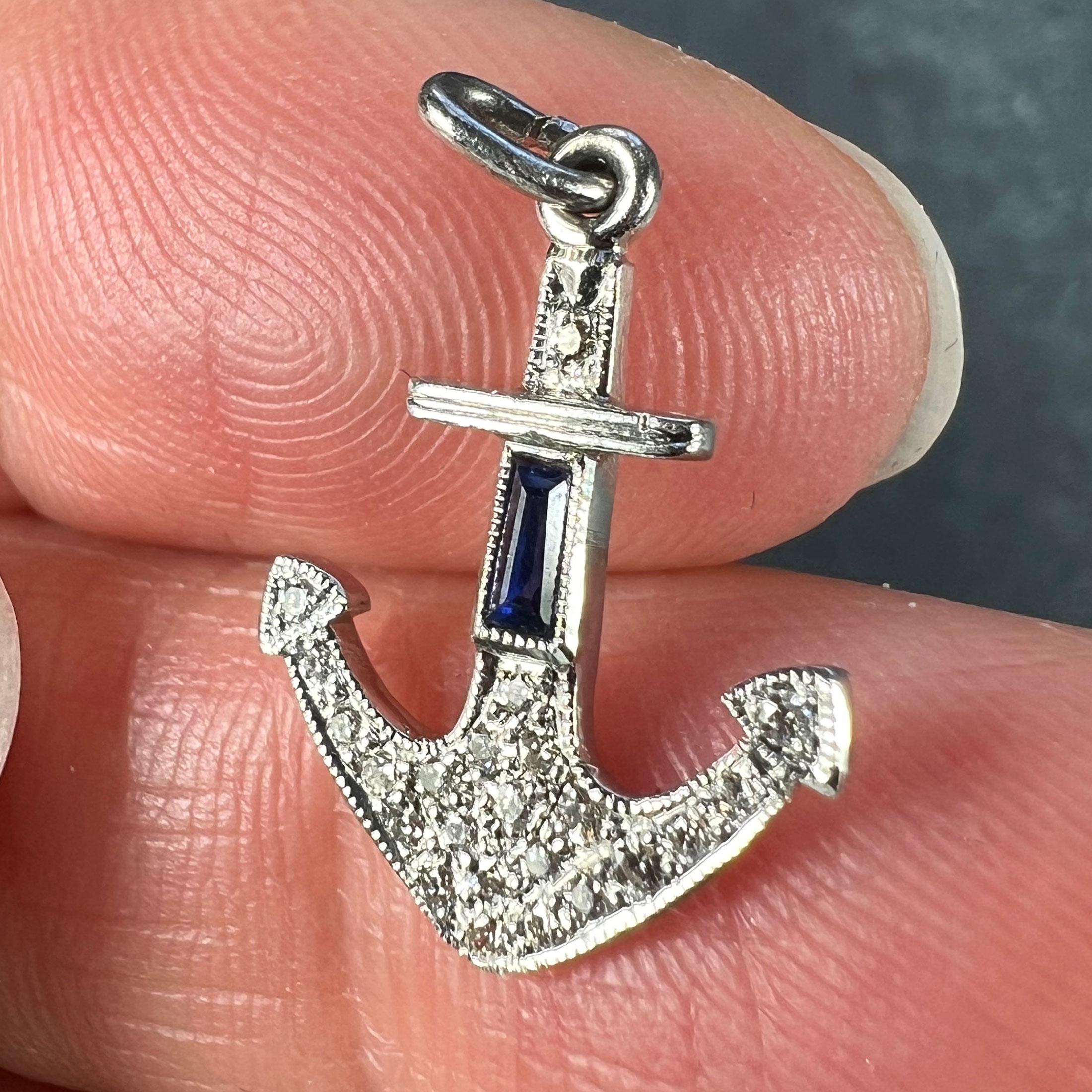 Art Deco Platinum Diamond Sapphire Anchor Charm Pendant For Sale 2