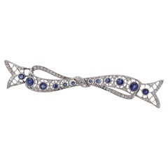 Art Deco Platinum Diamond & Sapphire Bow Brooch Pin