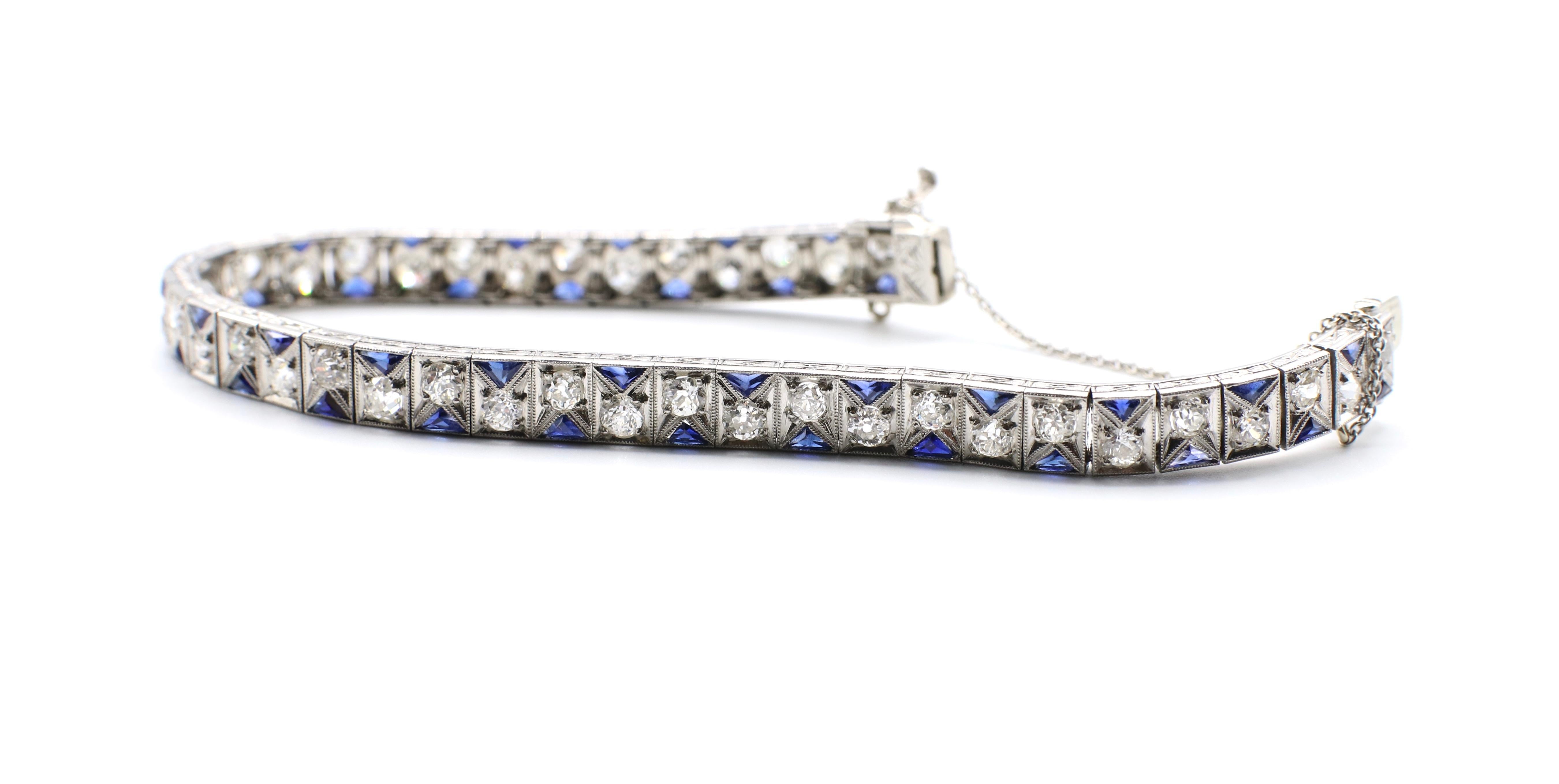 Art Deco Platinum Diamond and Sapphire Bracelet 5