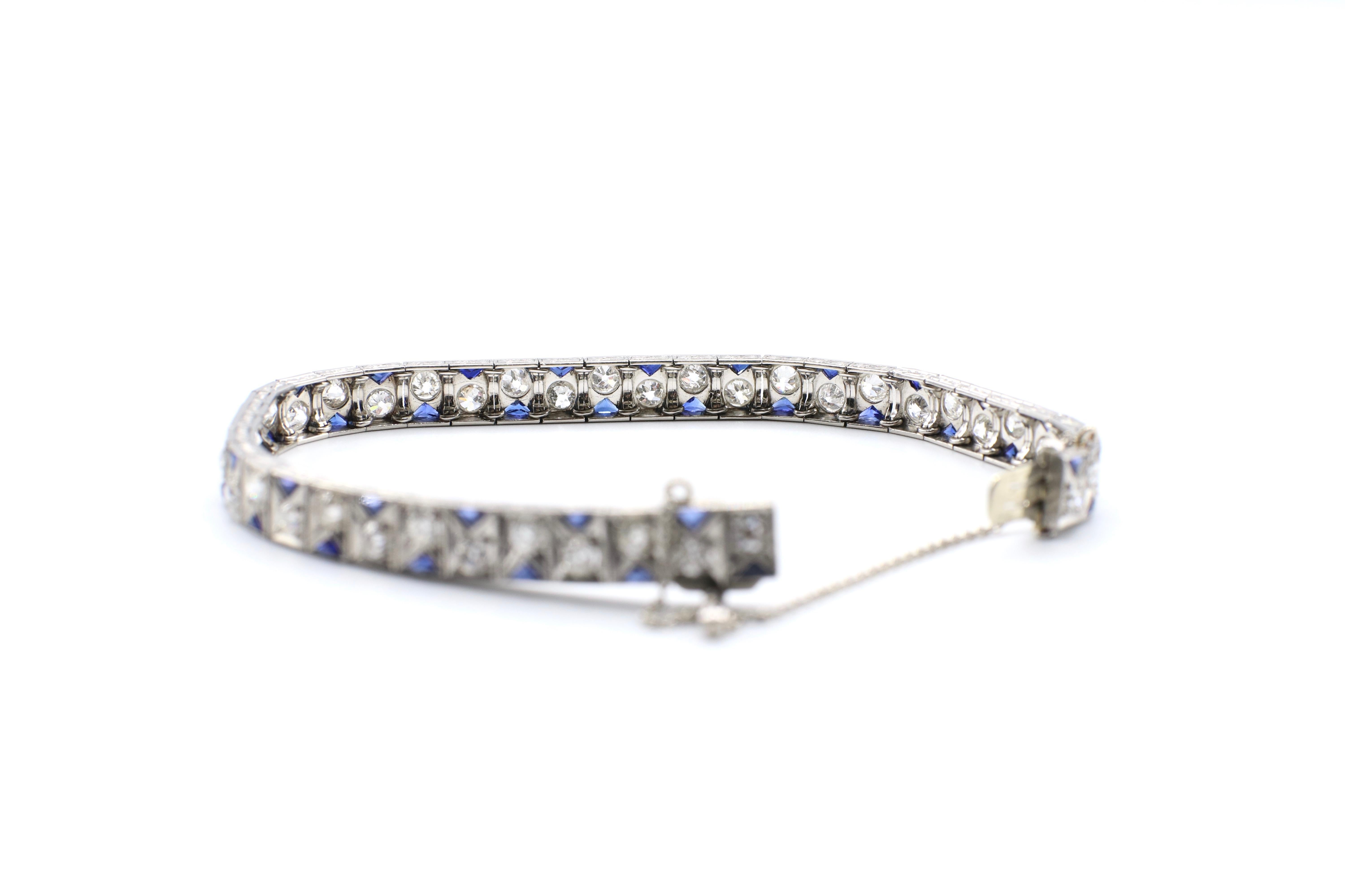 Art Deco Platinum Diamond and Sapphire Bracelet 6